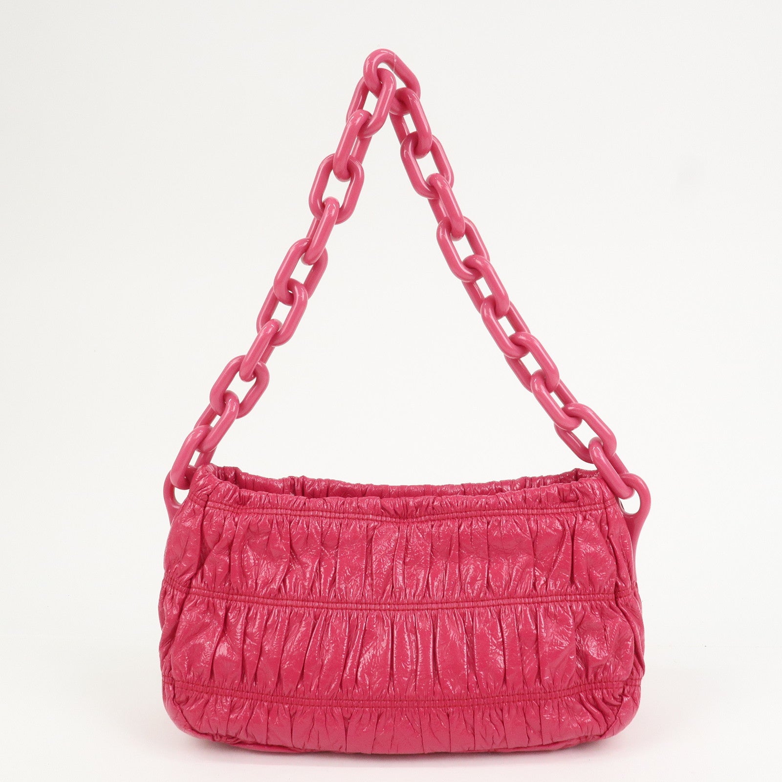 PRADA Logo Patent Leather Chain Shoulder Bag Hand Bag Pink BR4075
