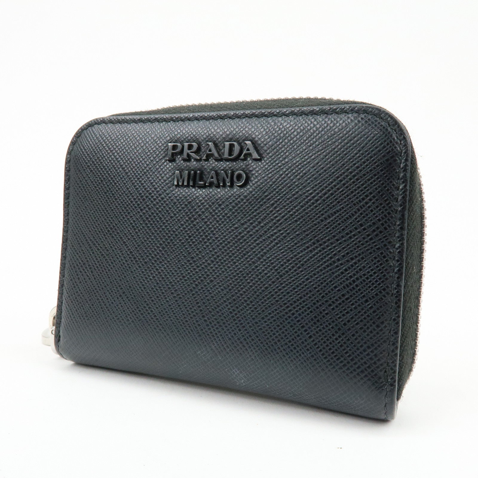 PRADA Saffiano Leather Compact Wallet Coin Case Card Case Black