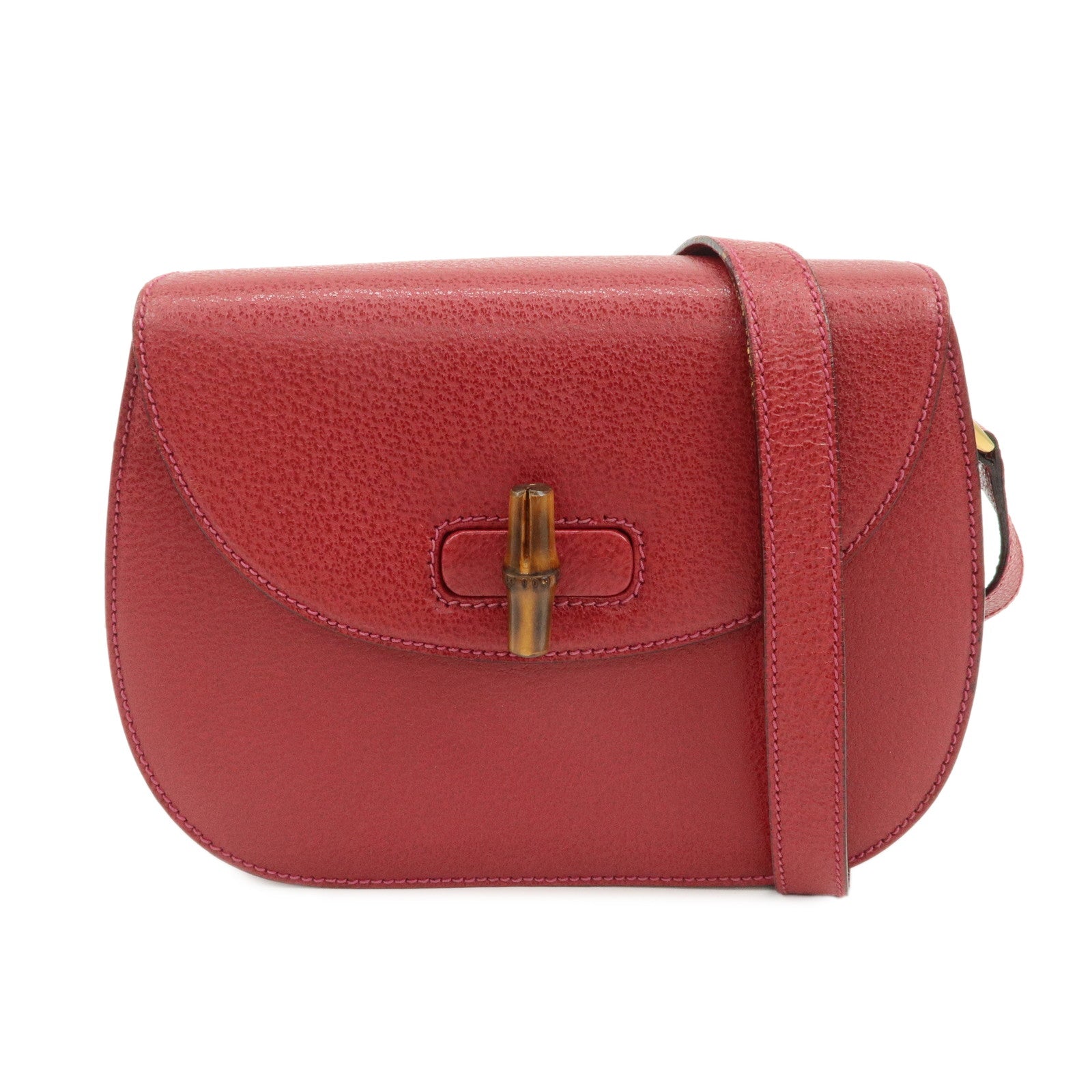 GUCCI Bamboo Leather Shoulder Bag Crossbody Bag Red 001・113・1622