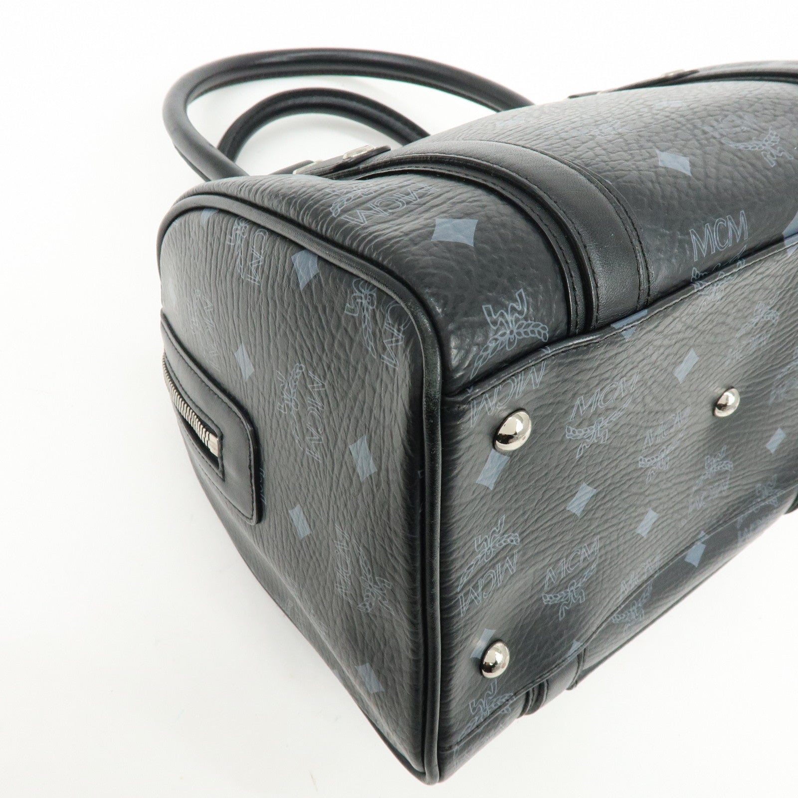 MCM Visetos PVC Leather Boston Bag Hand Bag Black