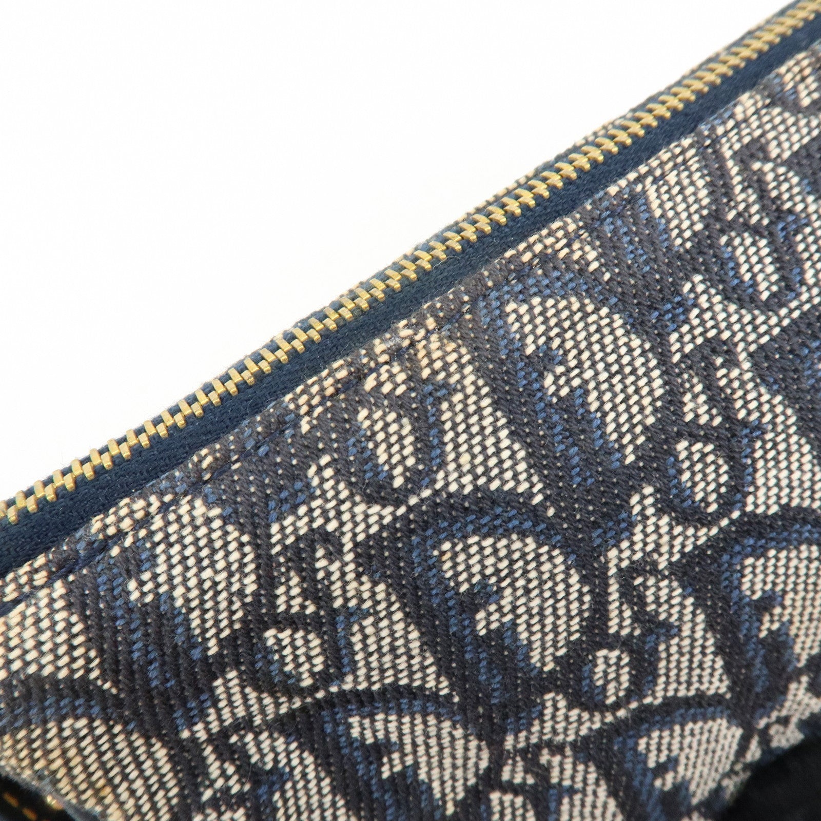 Christian Dior Trotter Jacguard Leather Saddle Bag Pouch Navy