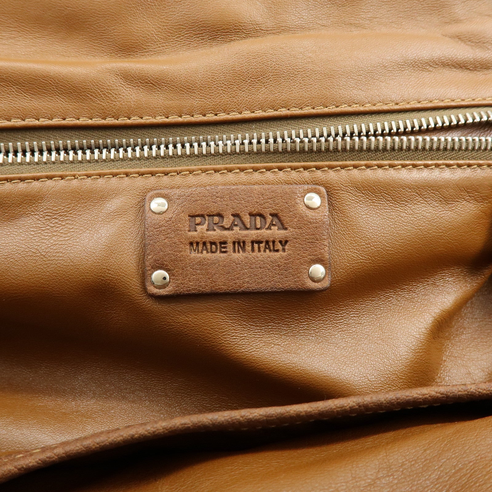 PRADA Triangle Logo Leather Boston Bag Hand Bag Doctor Bag Brown