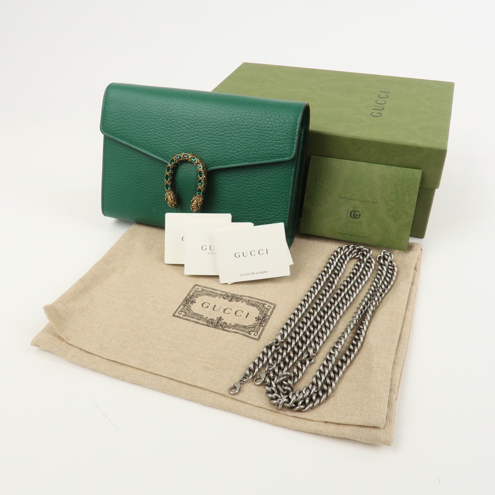GUCCI Dionysus Leather Chain Wallet Shoulder Bag Green 401231