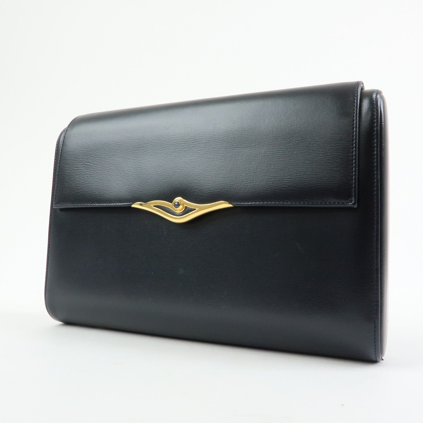 Cartier Sapphire Line Leather Clutch Bag Flat Pouch Dark Navy