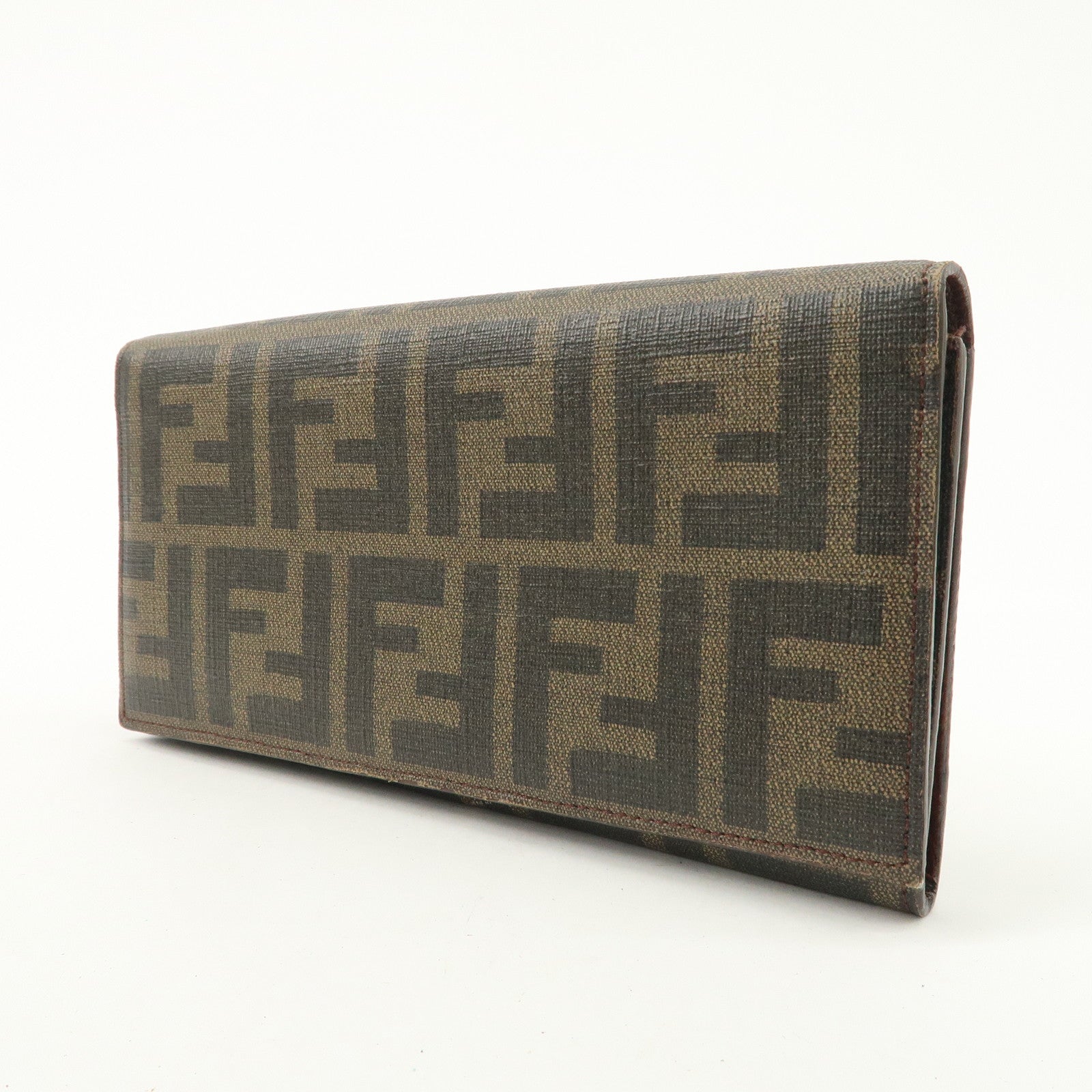 FENDI Zucca PVC Leather Bi-fold Long Wallet Black Brown 8M0000 Used