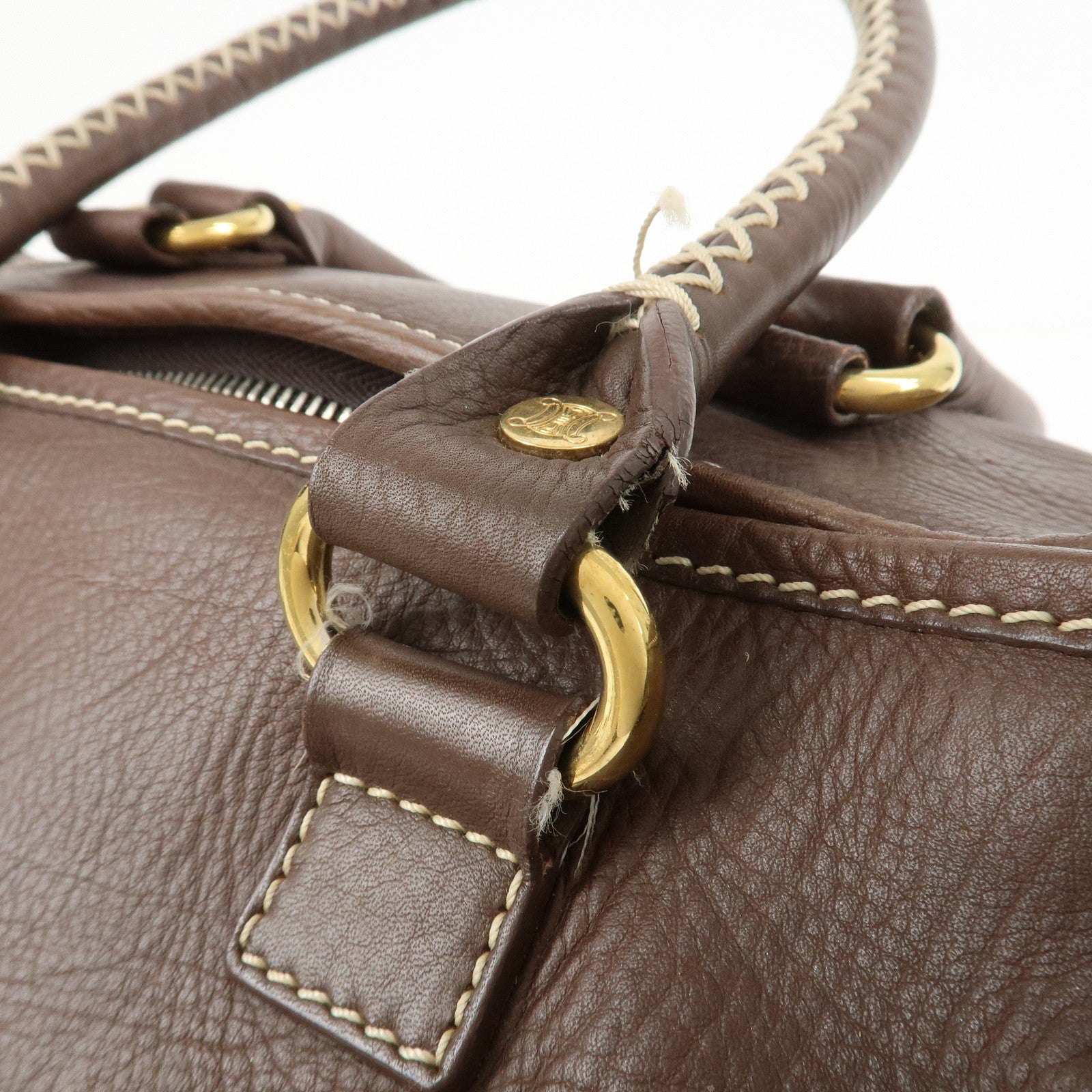 CELINE Logo Leather Boogie Bag Large Tote Bag Hand Bag Brown