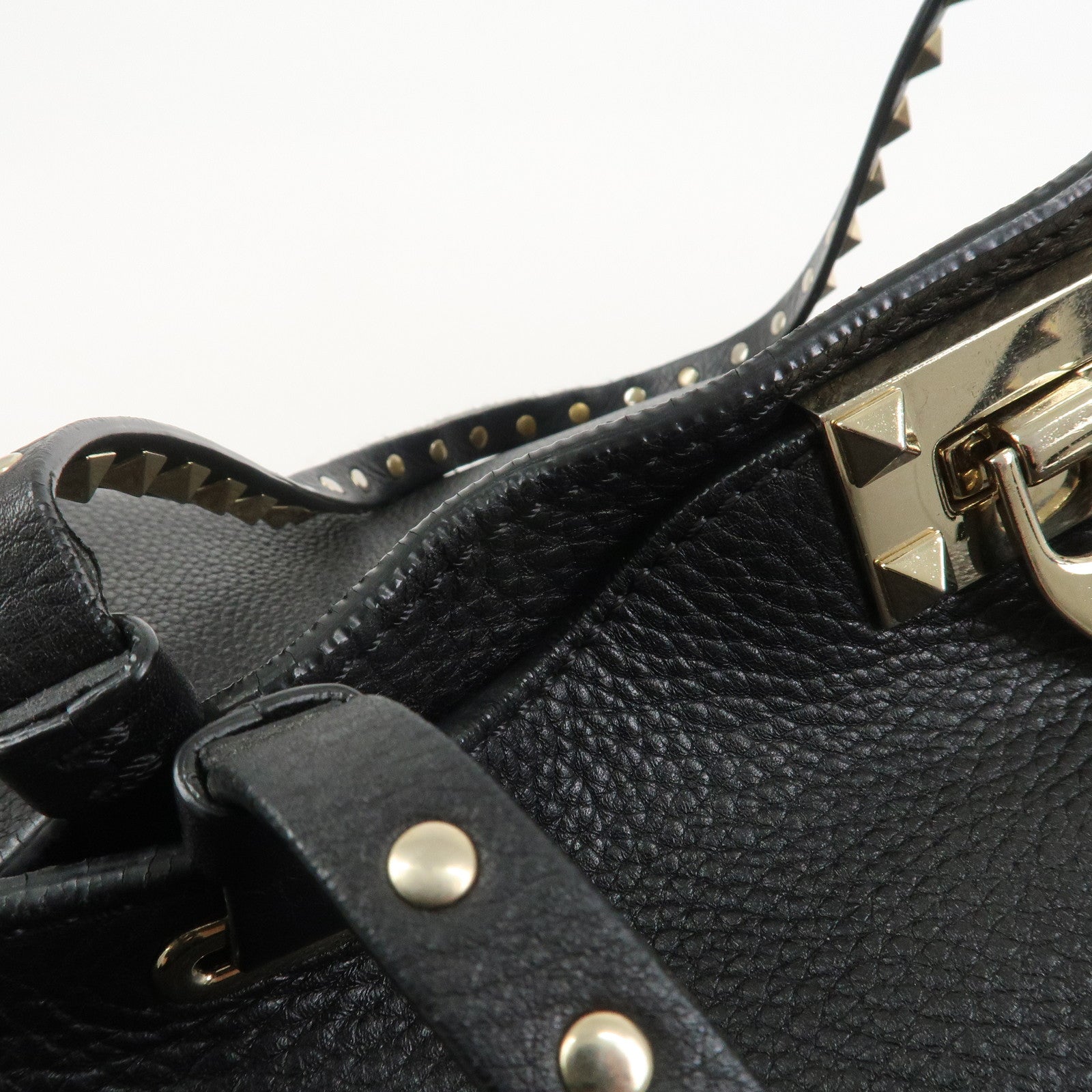 VALENTINO Rockstud Leather Tote Bag Hand Bag Shoulder Bag Black