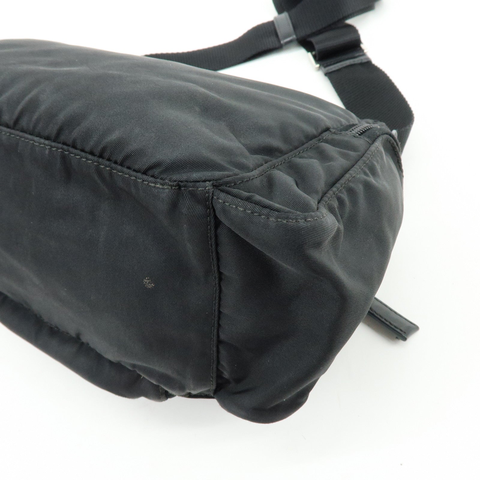 PRADA Triangle Logo Nylon Leather Shoulder Bag Crossbody Bag Black