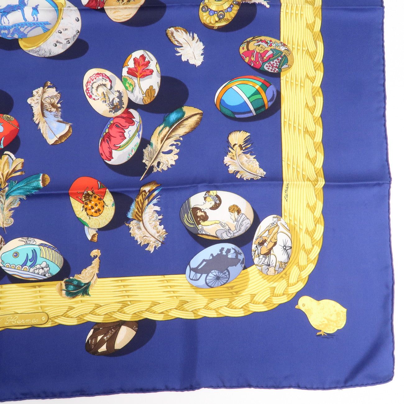 HERMES Carre 90 Silk 100% Scarf Couvee d Hermes Navy Multicolor Used