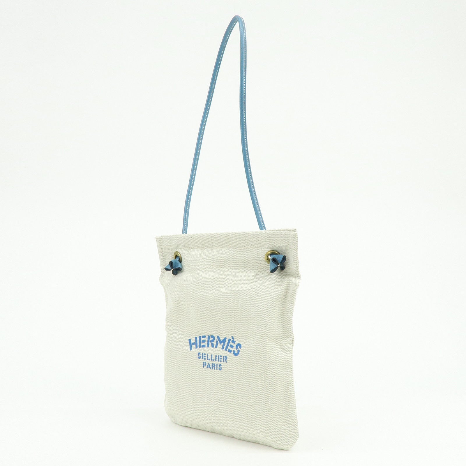 HERMES Aline PM Canvas Leather Shoulder Bag Hand Bag Natural Blue