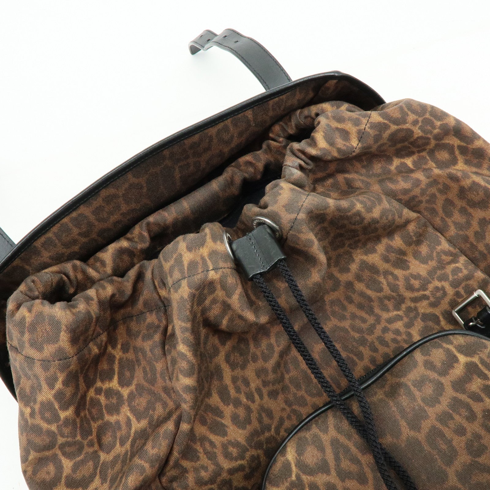 SAINT LAURENT PARIS Canvas Leather Backpack Leopard Brown 342609