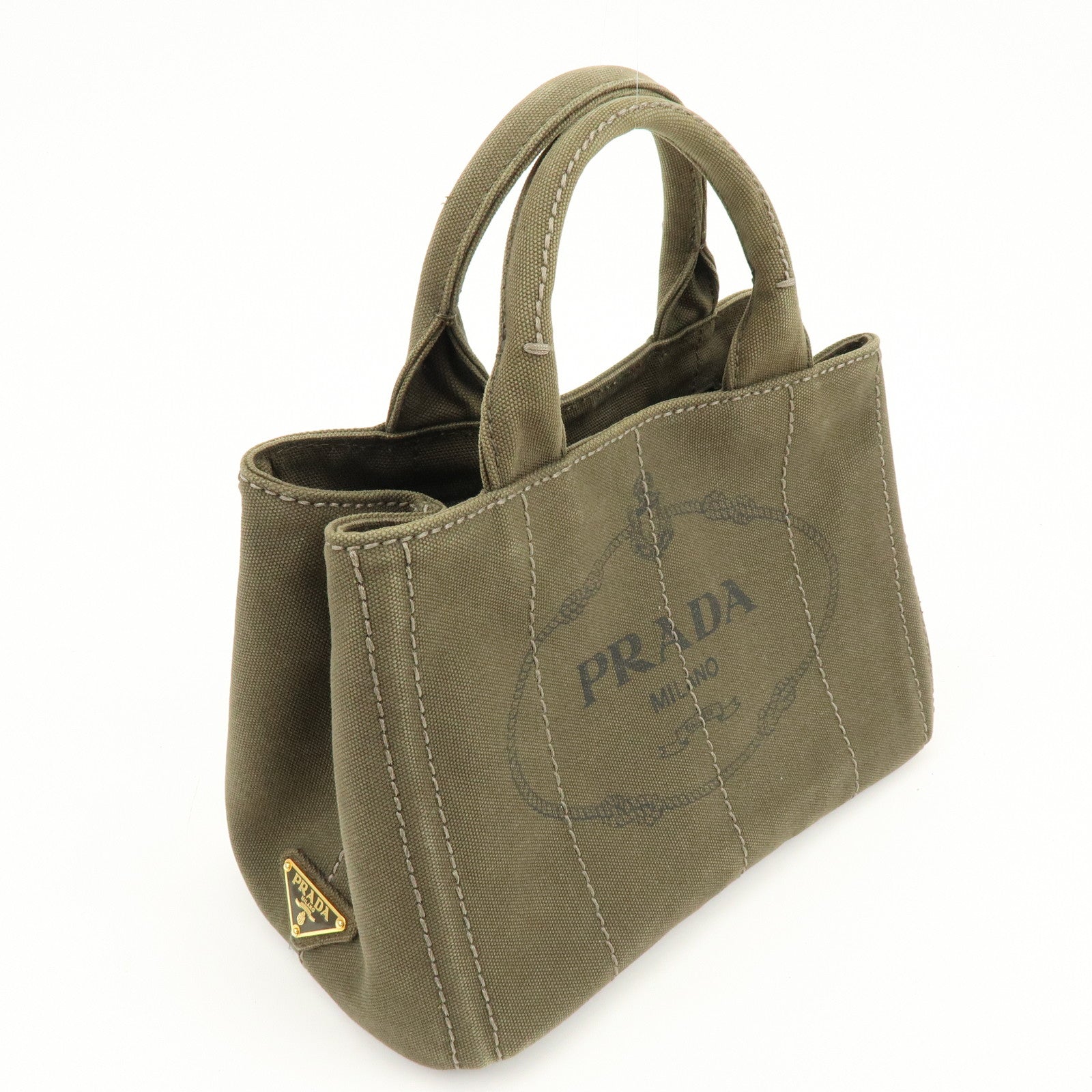 PRADA Canapa Mini Canvas Tote Bag Hand Bag Khaki BN2439