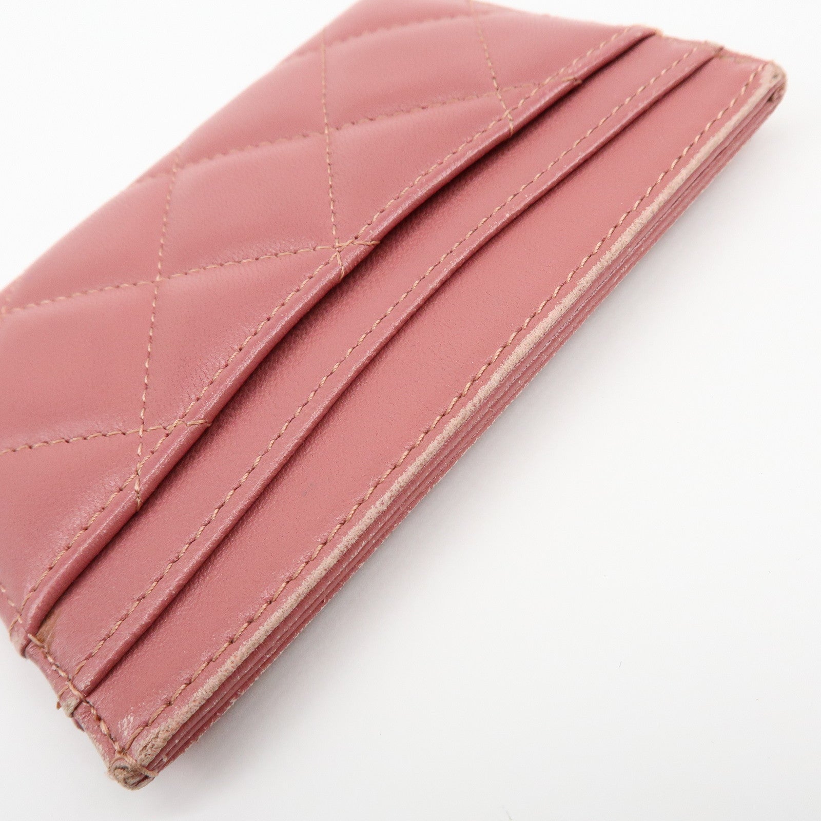 CHANEL Matelasse COCO Mark Lamb Skin Classic Card Case Pink AP0213