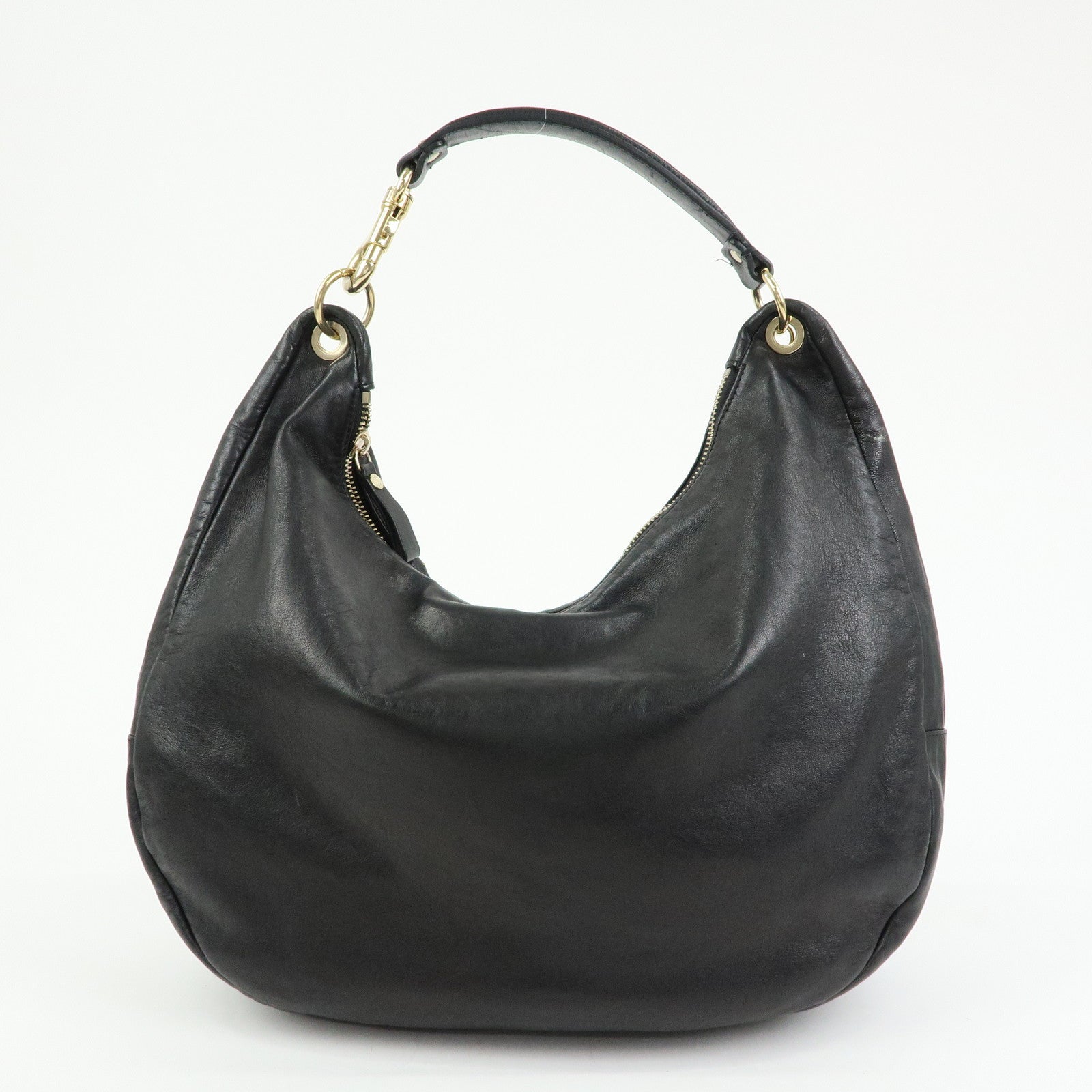 JIMMY CHOO Zodiac Leather Studs Shoulder Bag Hand Bag Black