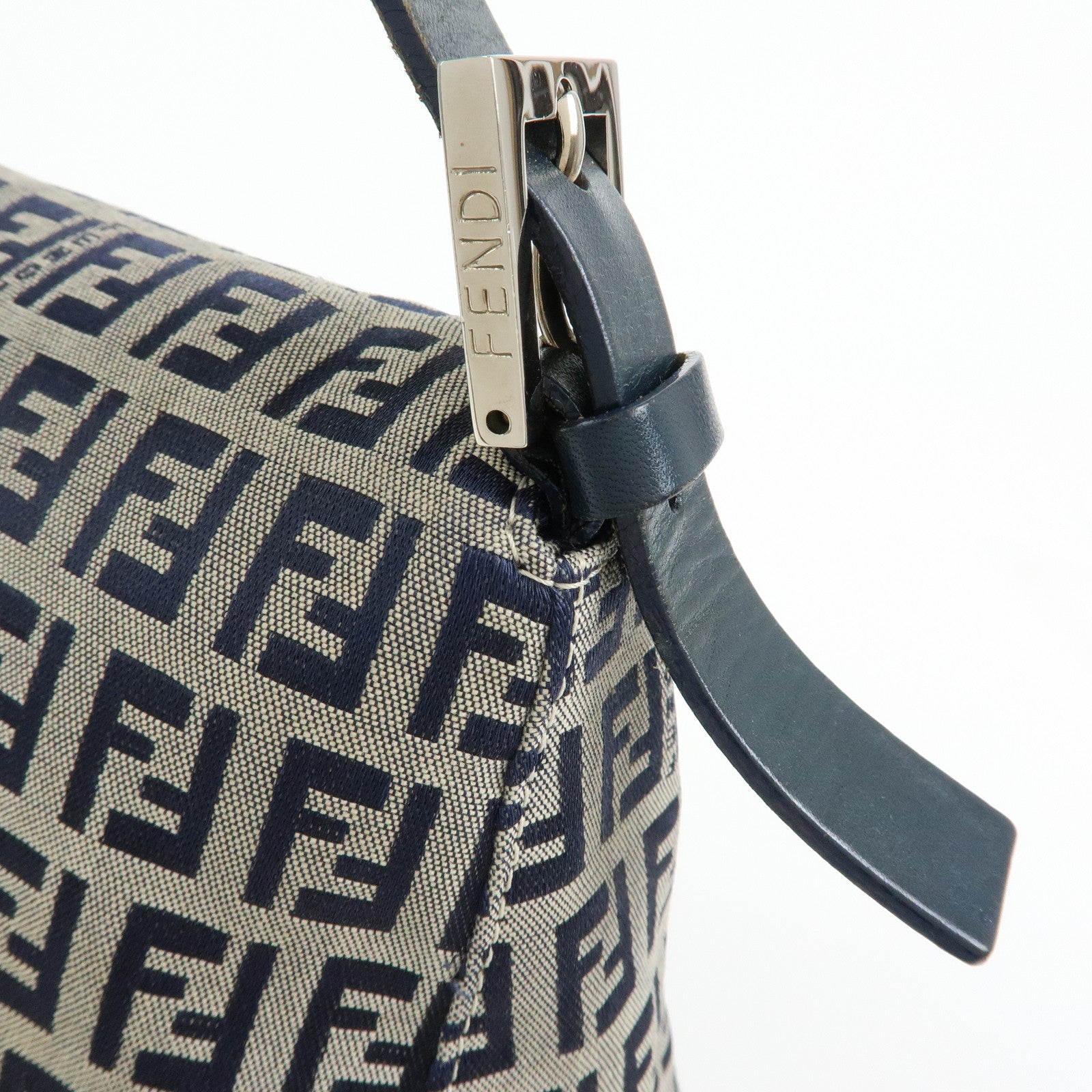 FENDI Mamma Baguette Zucchino Canvas Shoulder Bag Navy 26325