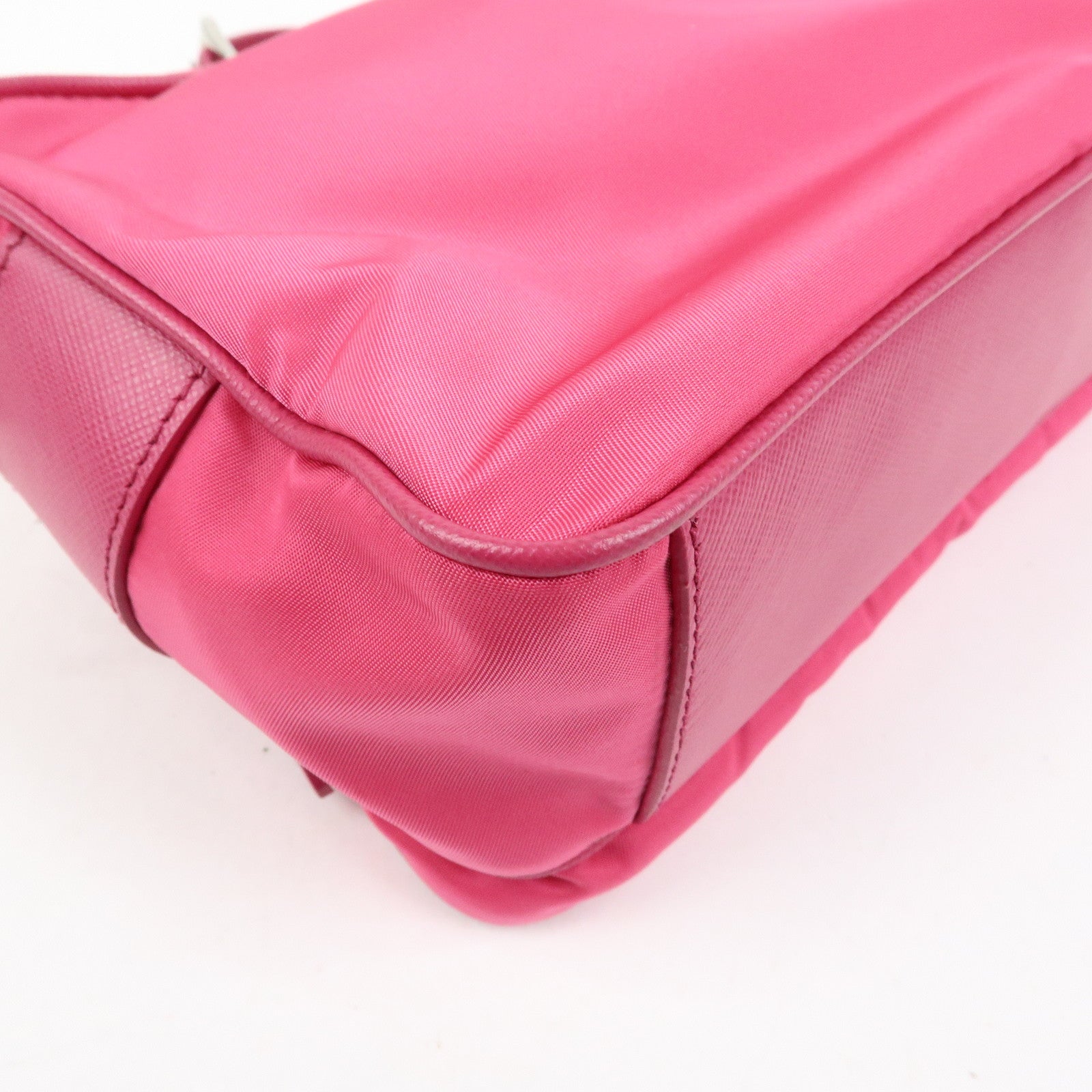PRADA Triangle Logo Nylon Saffiano Leather Shoulder Bag Pink BT1010