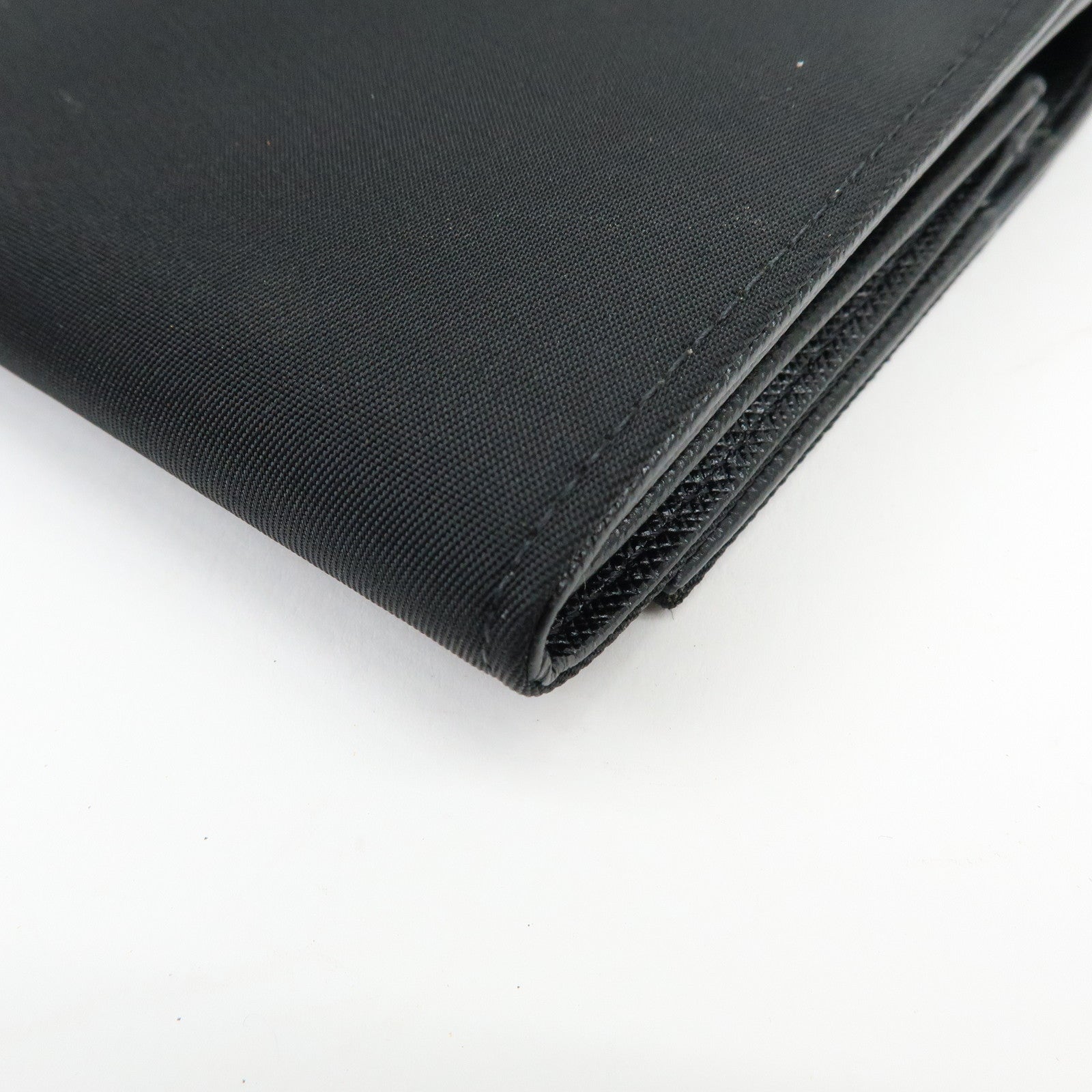 PRADA Triagle Logo Nylon Saffiano Leather Long Wallet Black