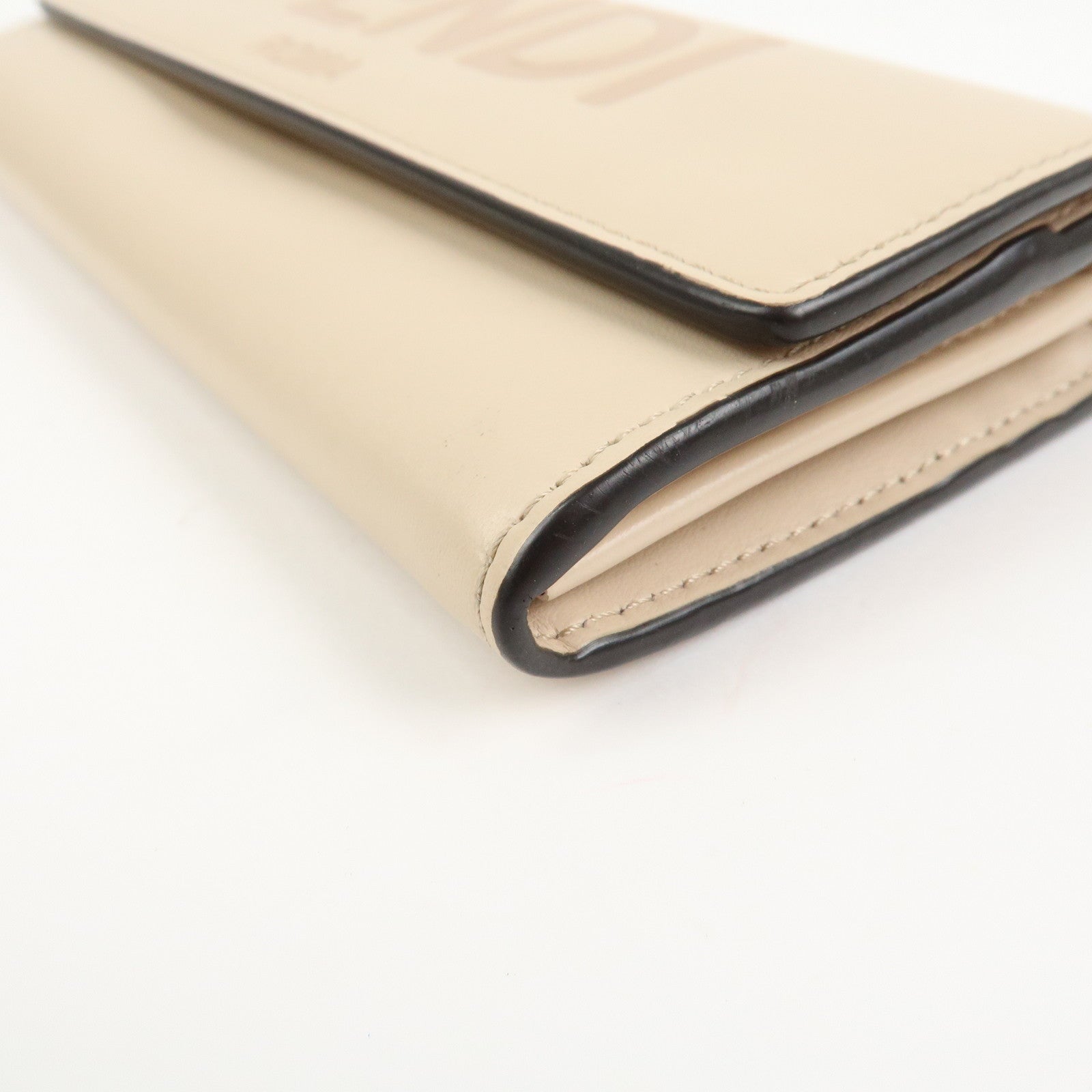 FENDI Logo Leather Flap Continental Long Wallet Beige 8M0251