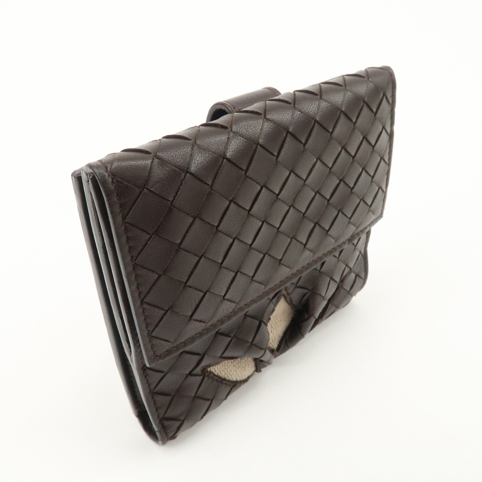 Bottega Veneta Intrecciato Leather Bi-fold Comact Wallet Brown