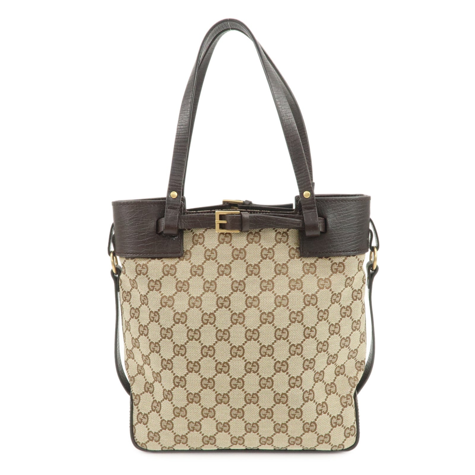 GUCCI GG Monogram Canvas Leather Tote Bag Shoulder Bag Beige 107757