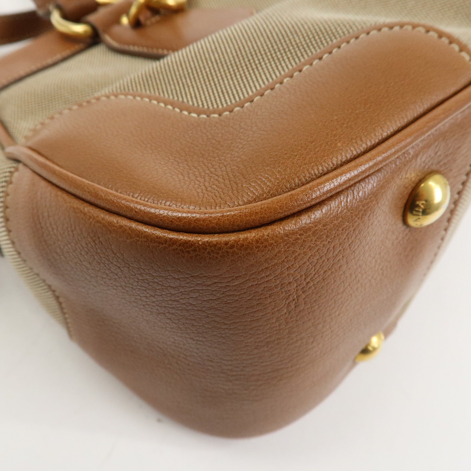 PRADA Logo Jacquard Leather 2Way Bag Hand Bag Brown BN1839