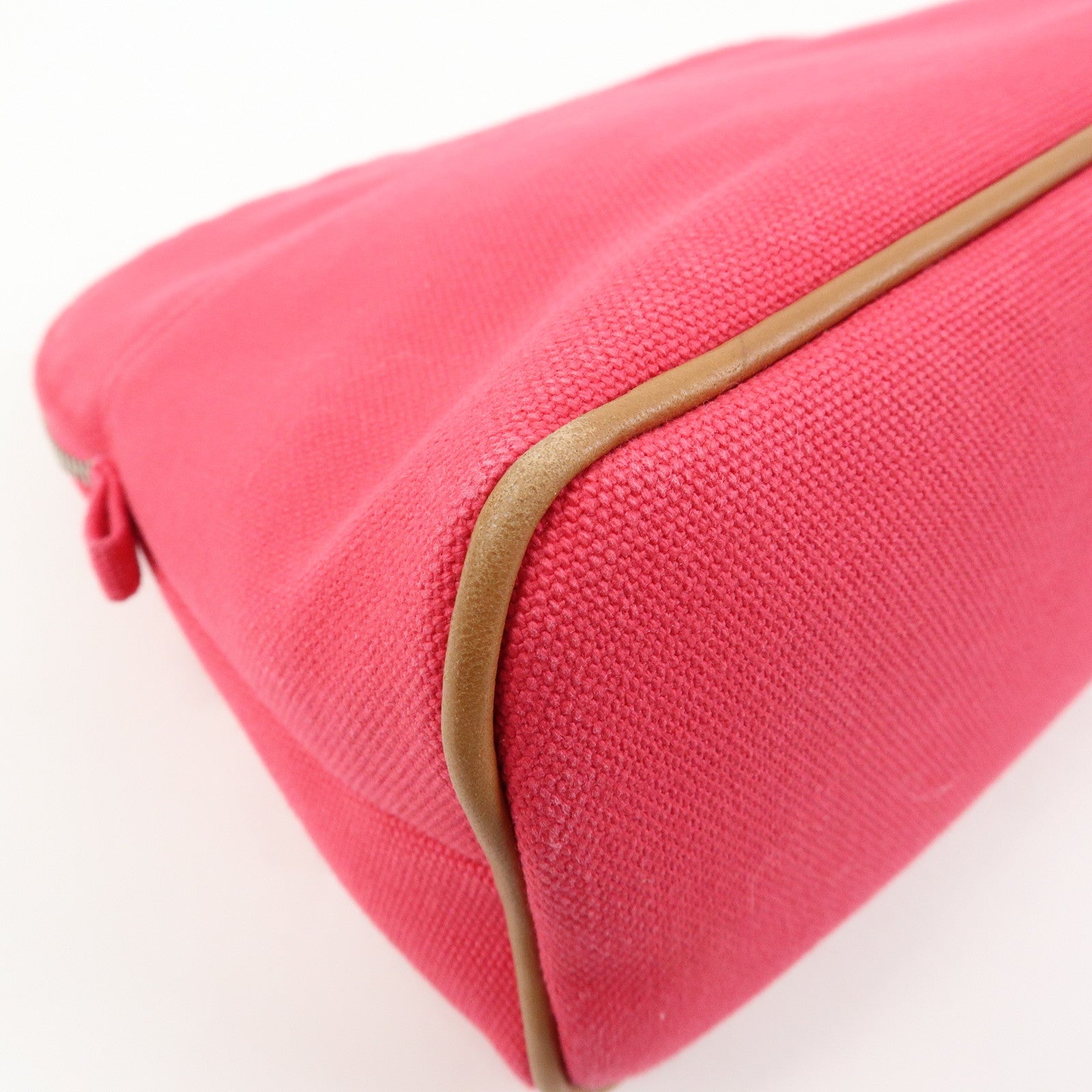 HERMES Bolide MM Cotton Leather Pouch Cosmetic Case Pink Orange