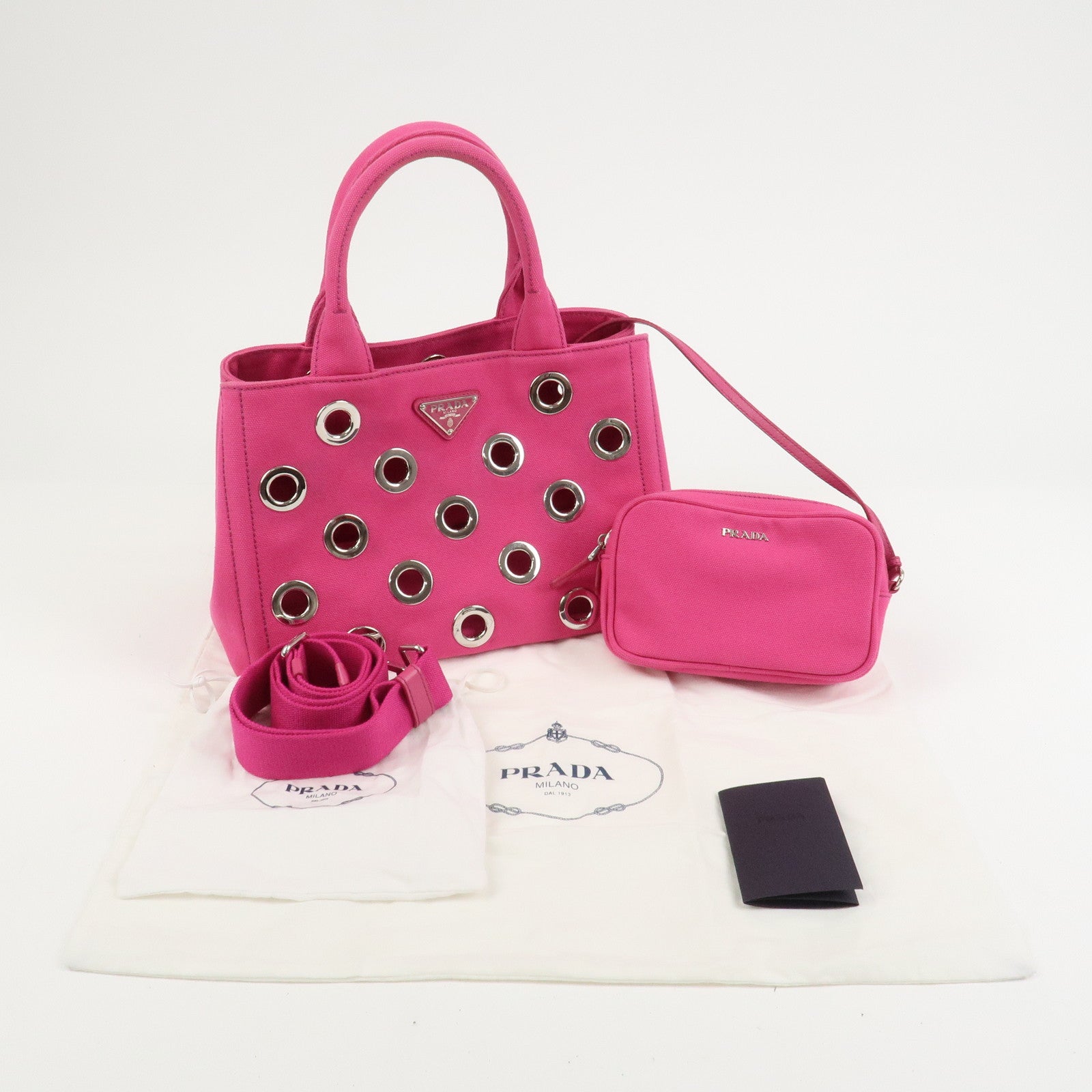 PRADA Grommet Canapa Mini Canvas 2Way Bag Hand Bag Pink 1BG439