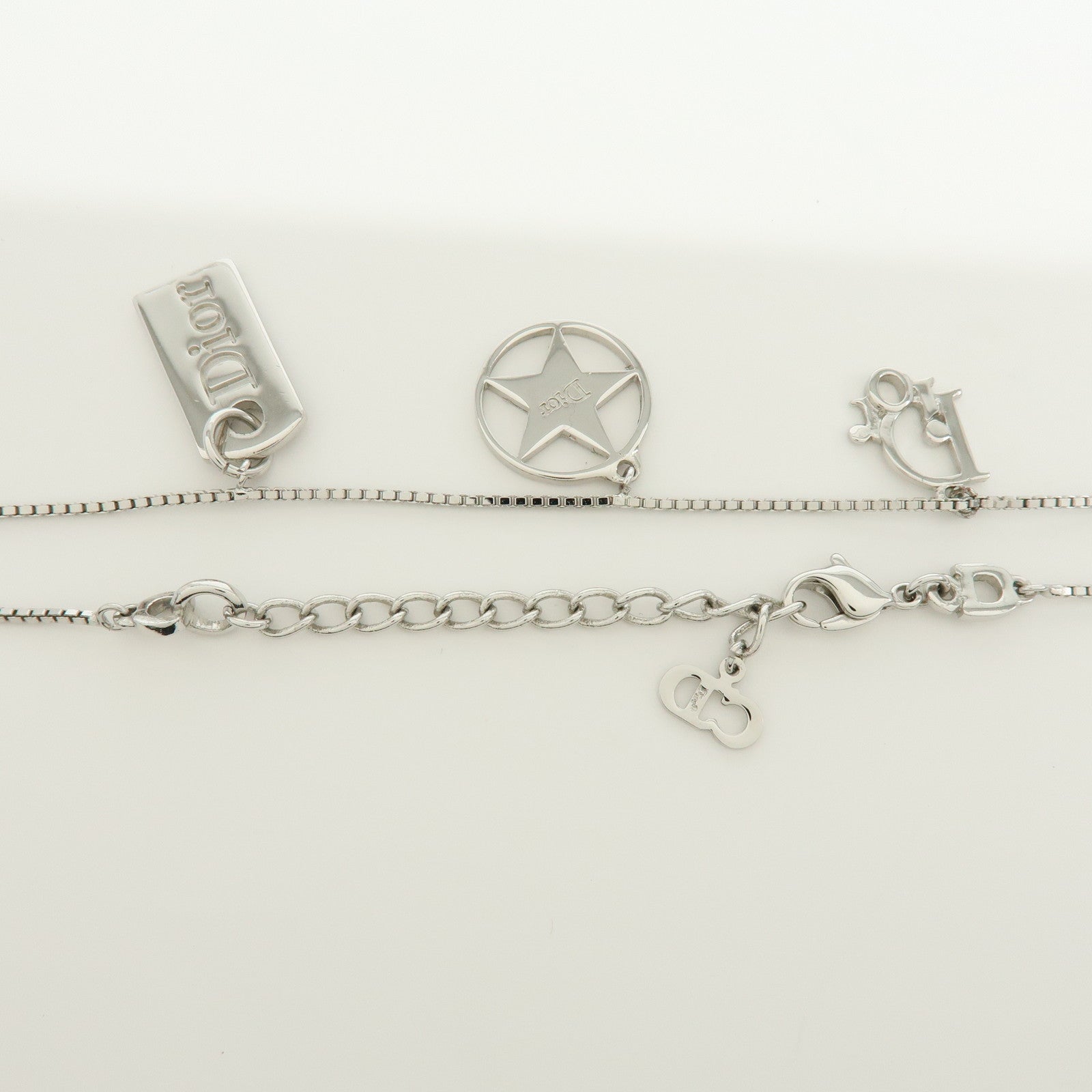Christian Dior Logo Metal Necklace Silver Star Motif