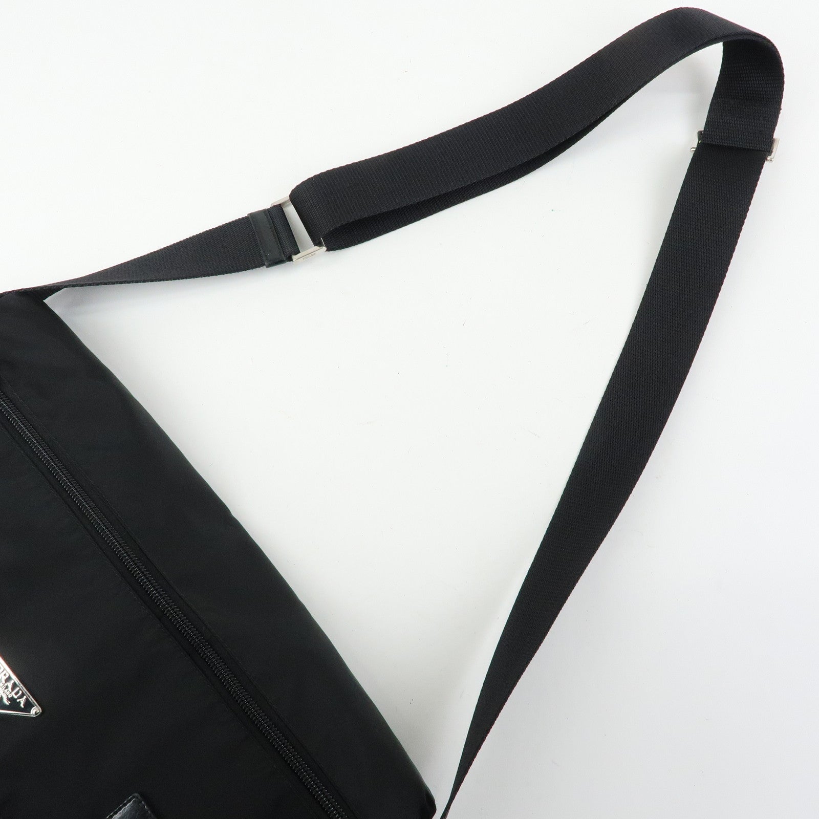 PRADA Triangle Logo Nylon Leather Shoulder Bag Crossbody Bag Black