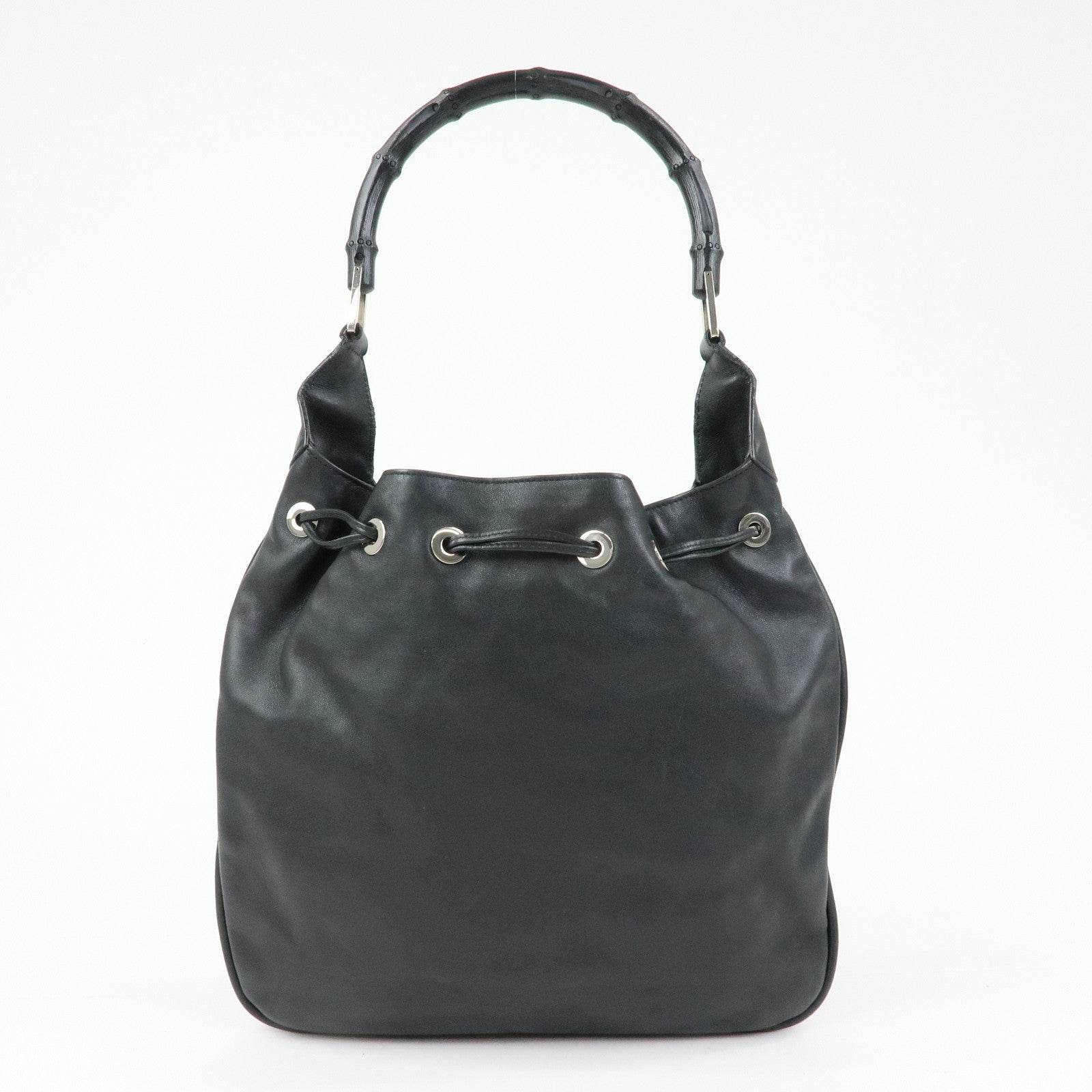 GUCCI Bamboo Leather Shoulder Bag Hand Bag Black 0014033