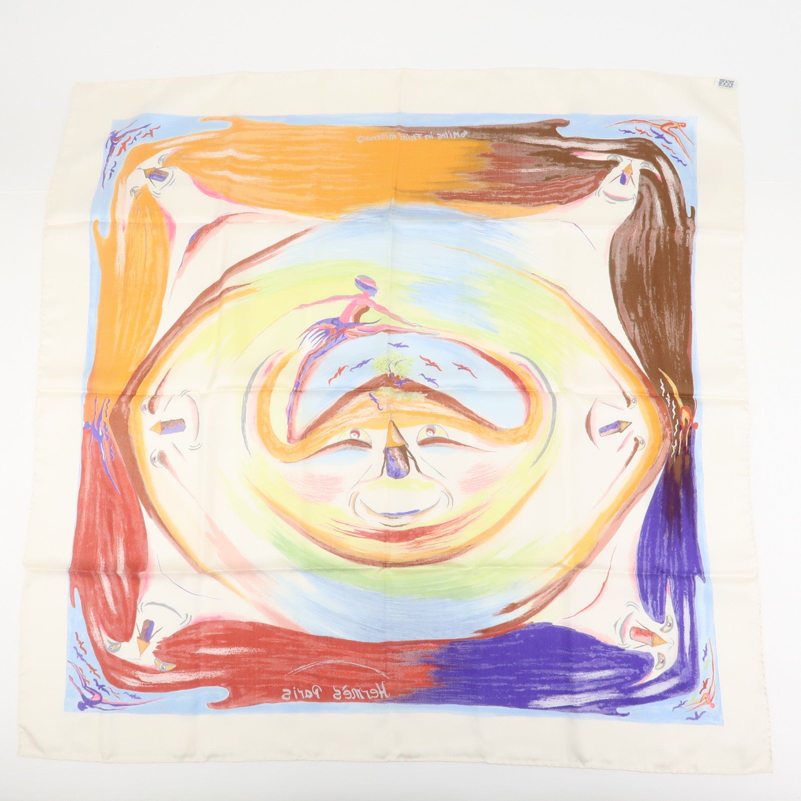 HERMES Carre 90 Silk 100% Scarf Smiles in Third millenary White