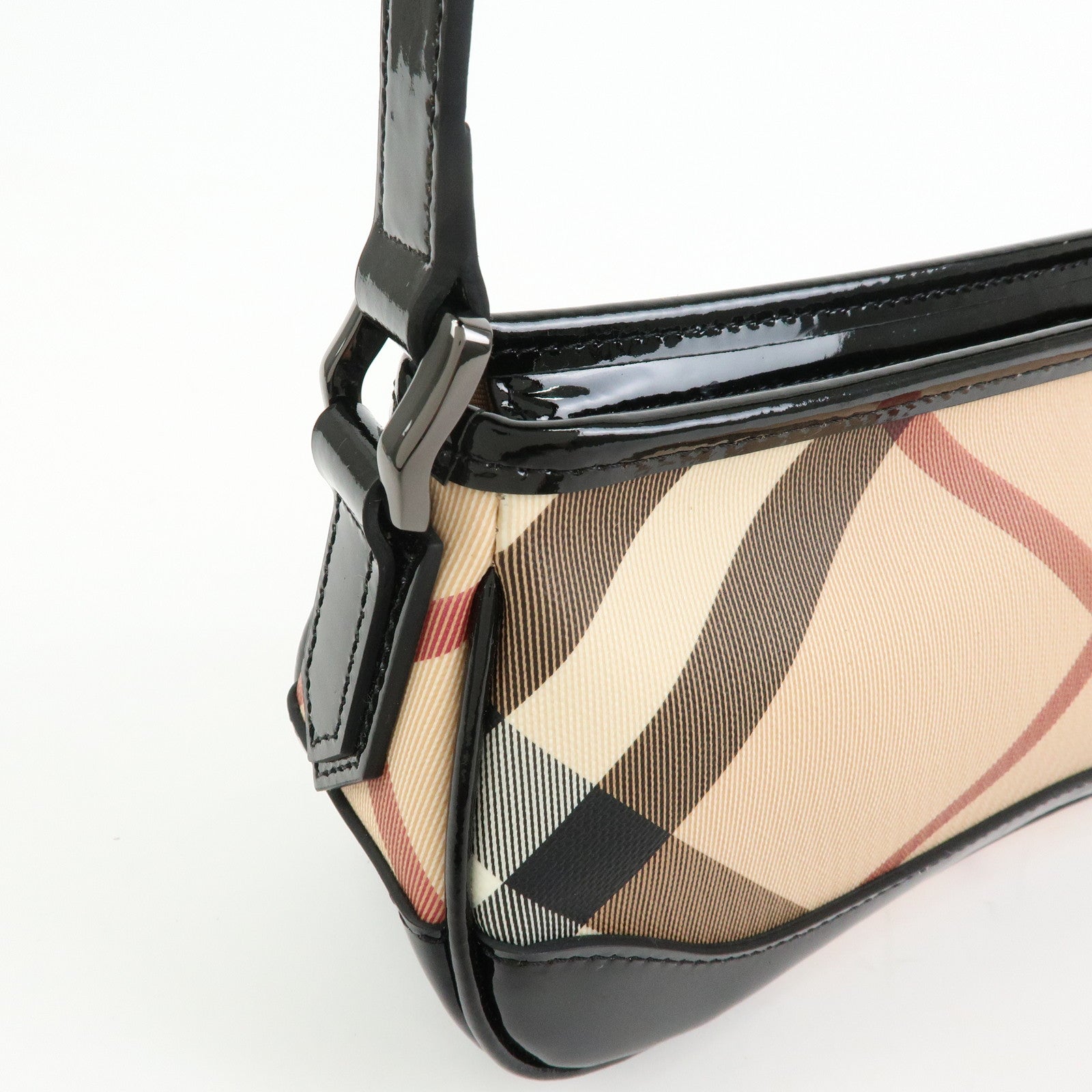 BURBERRY PVC Canvas Patent Leather Shoulder Hand Bag Black Beige