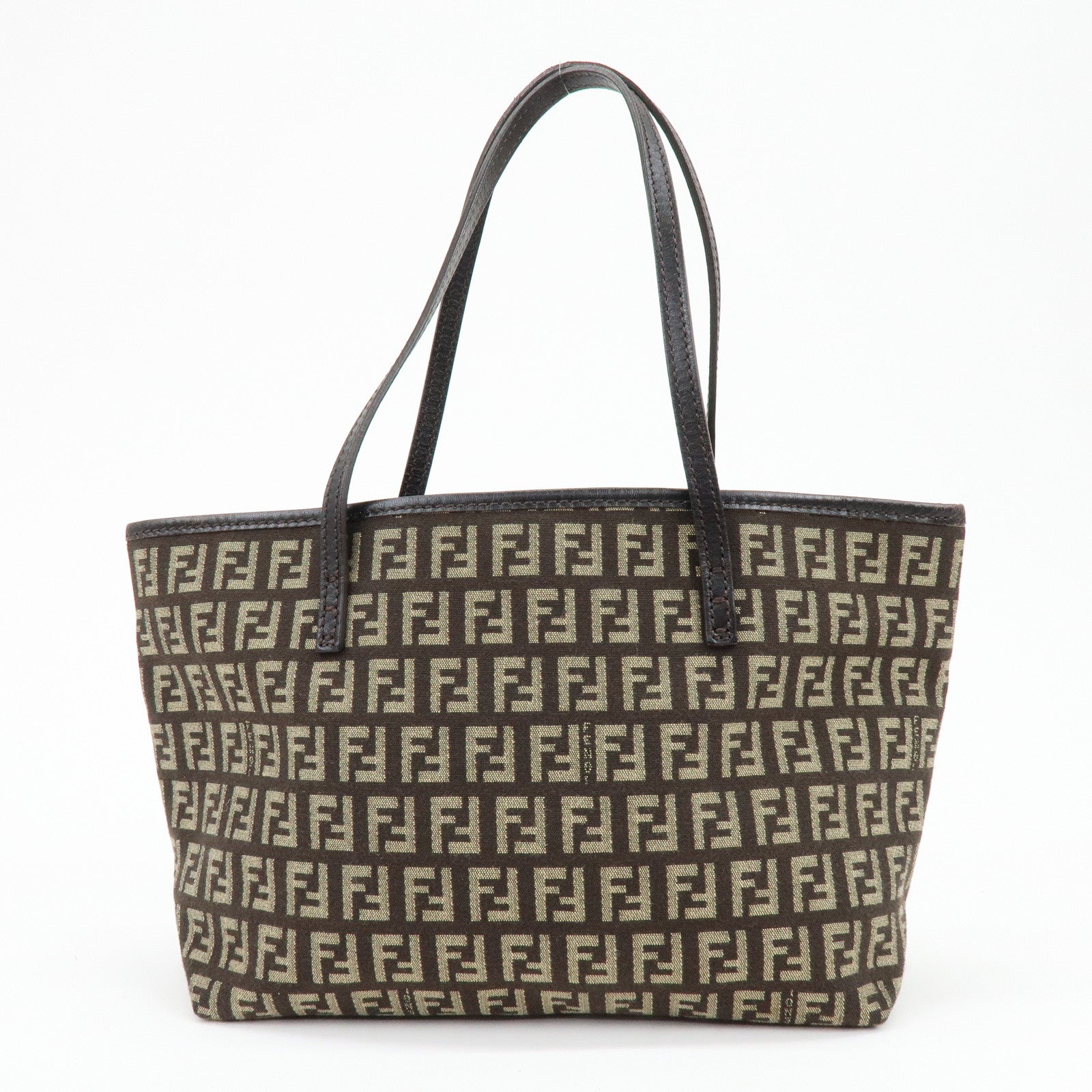 FENDI Zucchino Canvas Leather Tote Bag Shoulder Bag Brown 8BH075