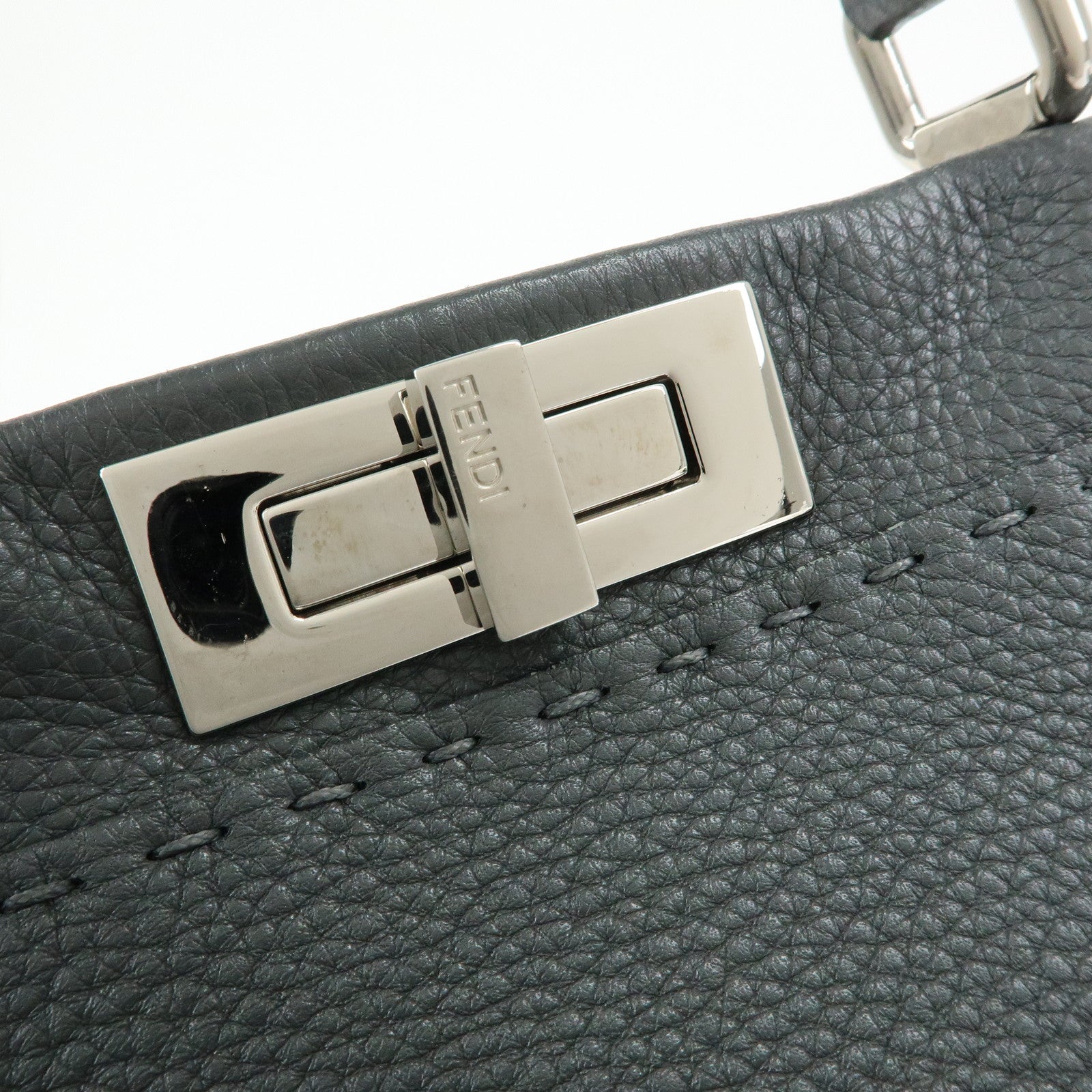 FENDI Selleria Peekaboo Leather 2Way Bag Hand Bag Gray 8BN290