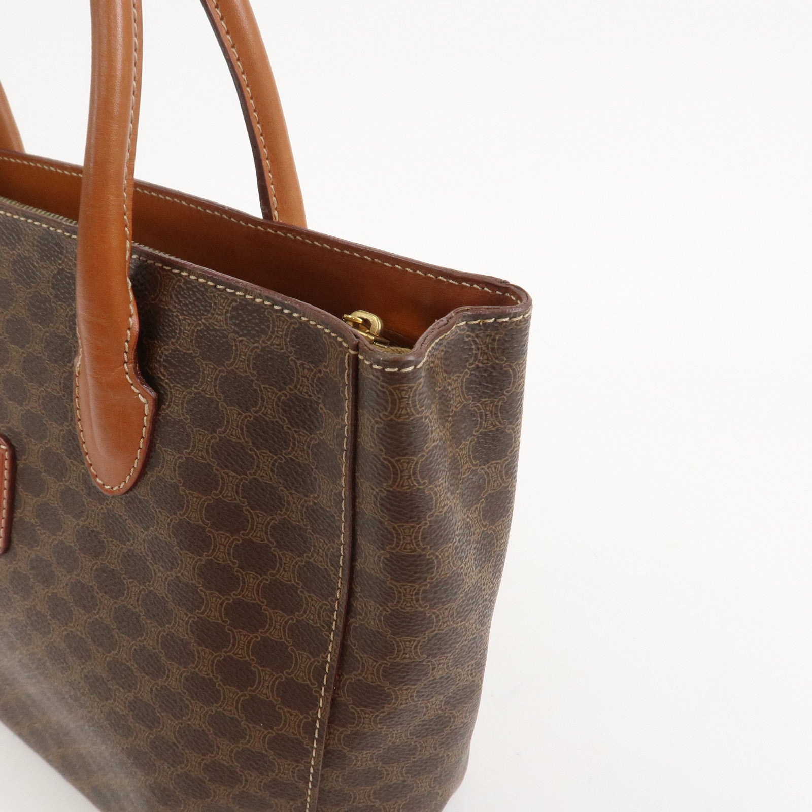 CELINE Macadam PVC Leather Hand Bag Tote Bag Brown