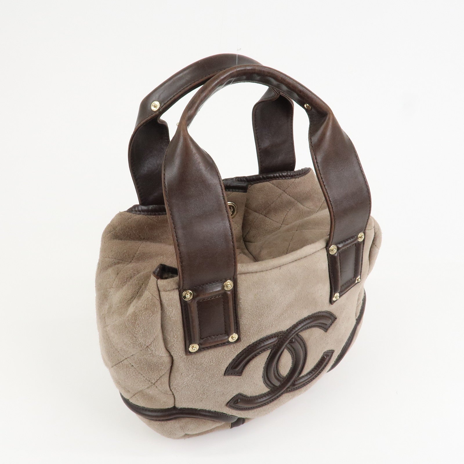 CHANEL COCO Mark Mouton Leather Hand Bag Tote Bag Brown