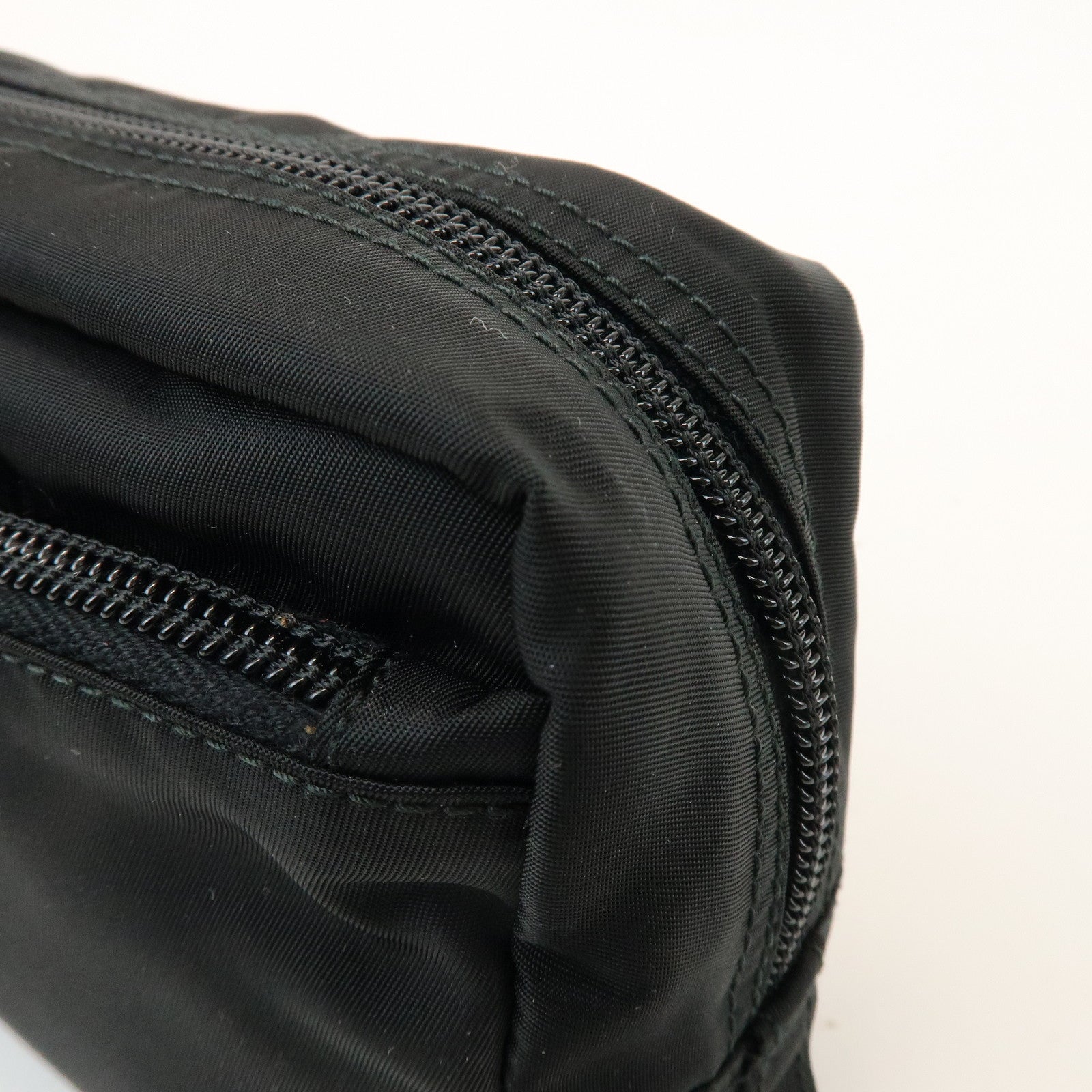 PRADA Triangle Logo Nylon Saffiano Leather Pouch Black 1NA393