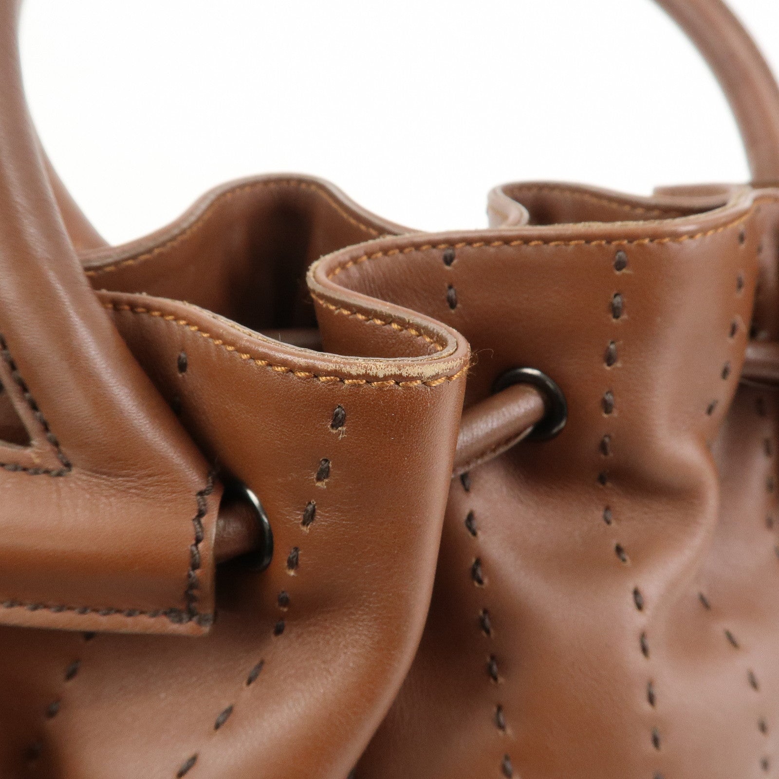 Ferragamo Gancini Leather Stitch Shoulder Bag Hand Bag Brown