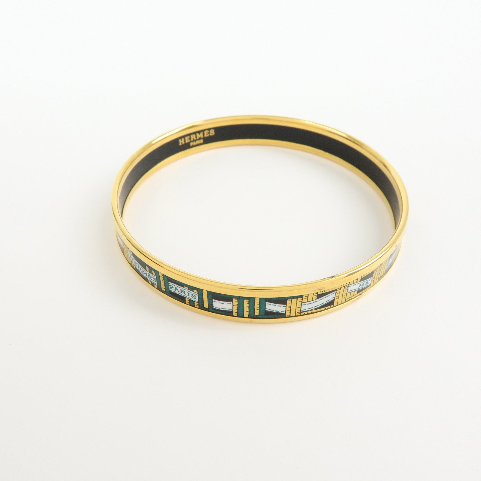 HERMES Email PM Plated Bracelet Bangle Gold Dark Green
