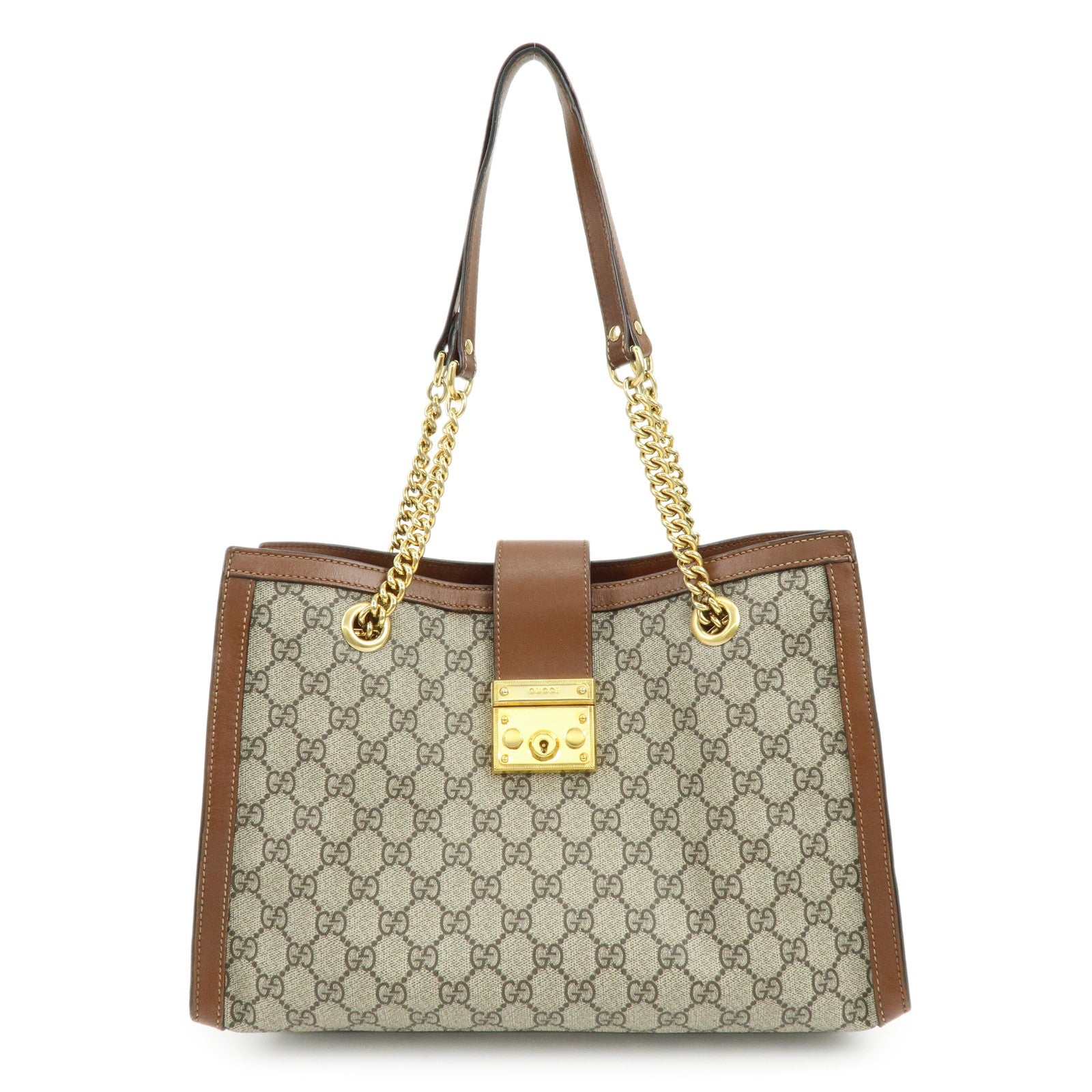 GUCCI GG Supreme PVC Leather Chain Shoulder Bag Beige Brown 479197