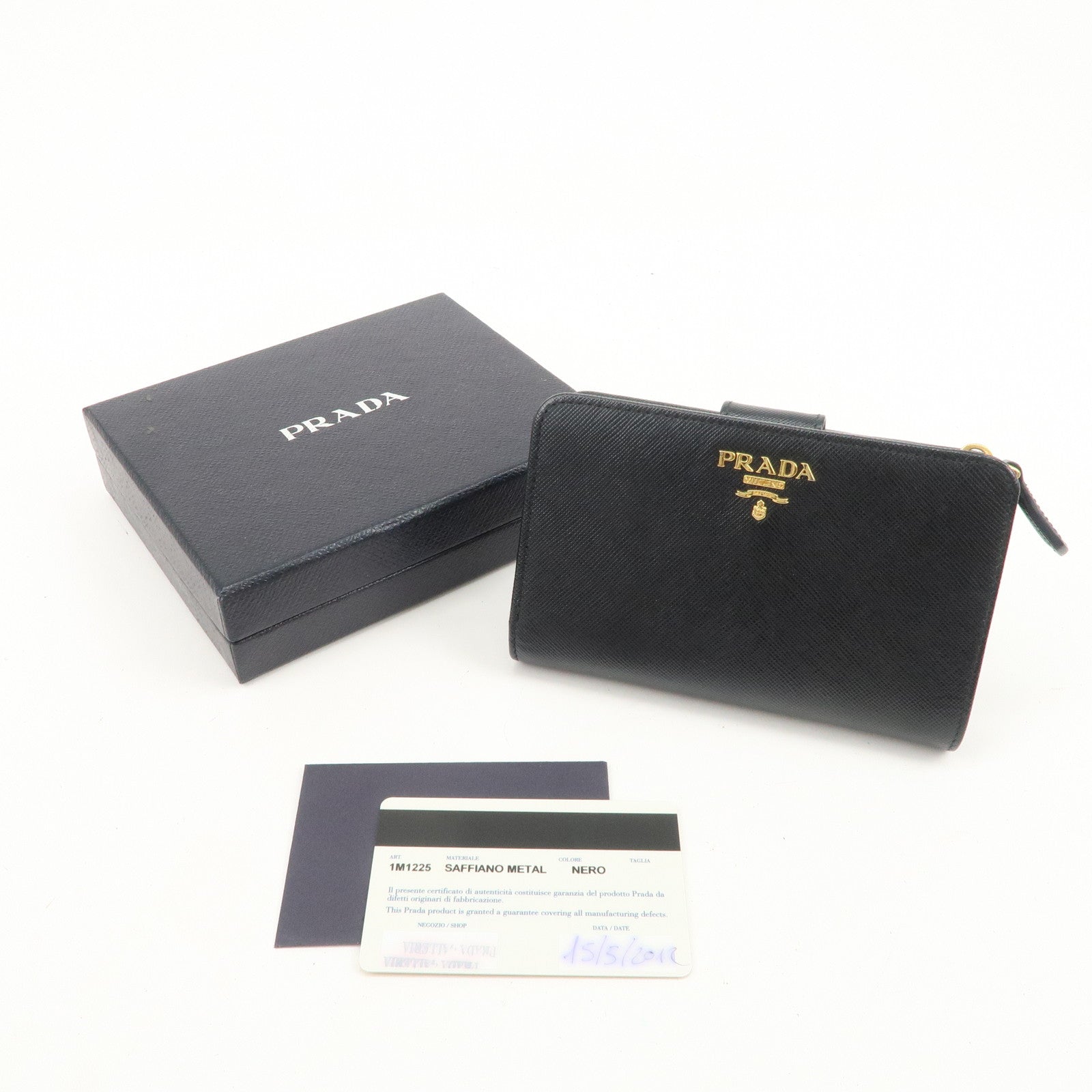 PRADA Logo Saffiano Leather Bi-fold Compact Wallet Black 1M1225
