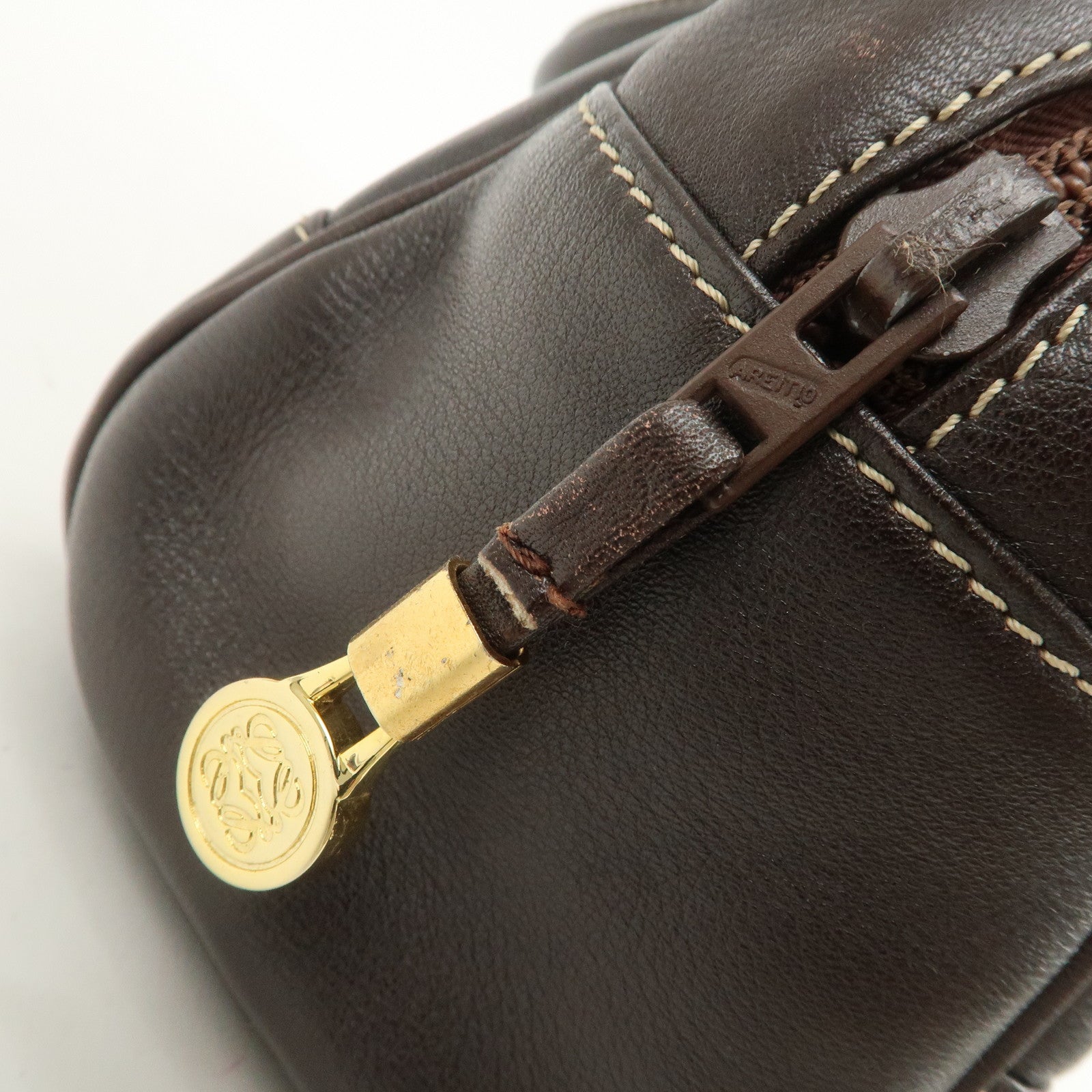 LOEWE Anagram Leather Boston Bag Hand Bag Dark Brown