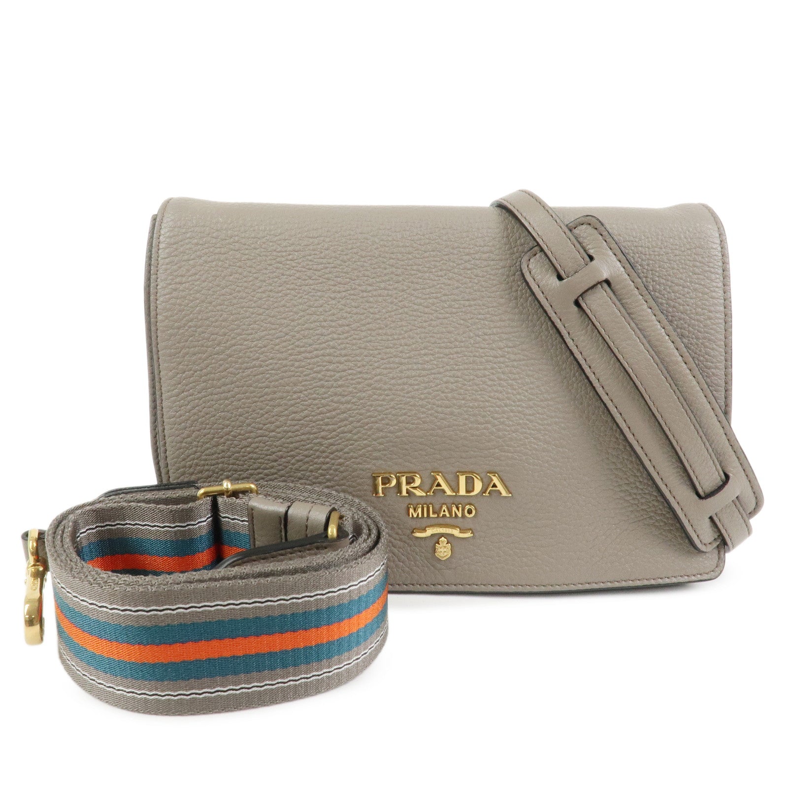 PRADA Leather Shoulder Bag Crossbody Bag Gray 1BH031