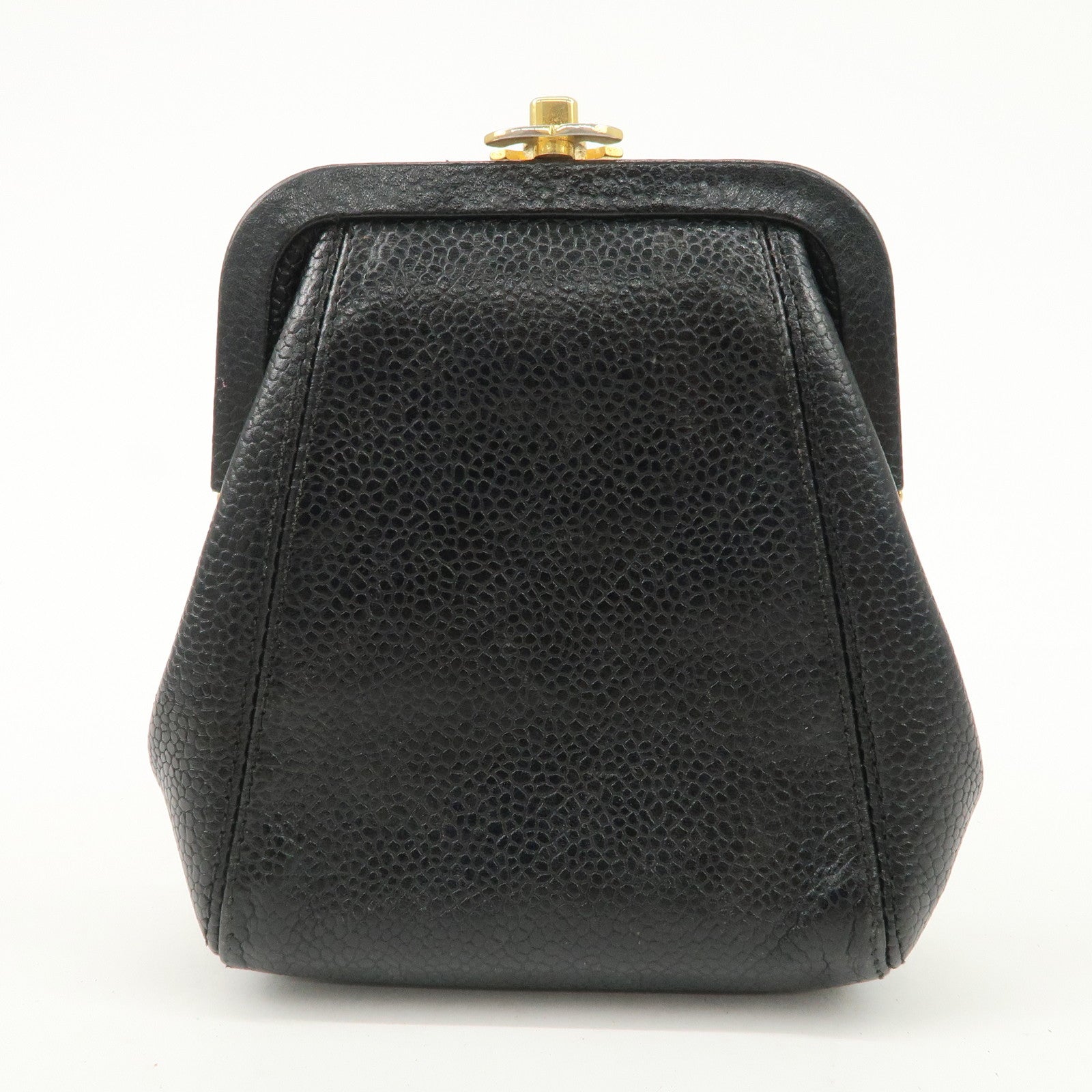 CHANEL COCO Mark Caviarskin Purse Wallet Pouch Black Used