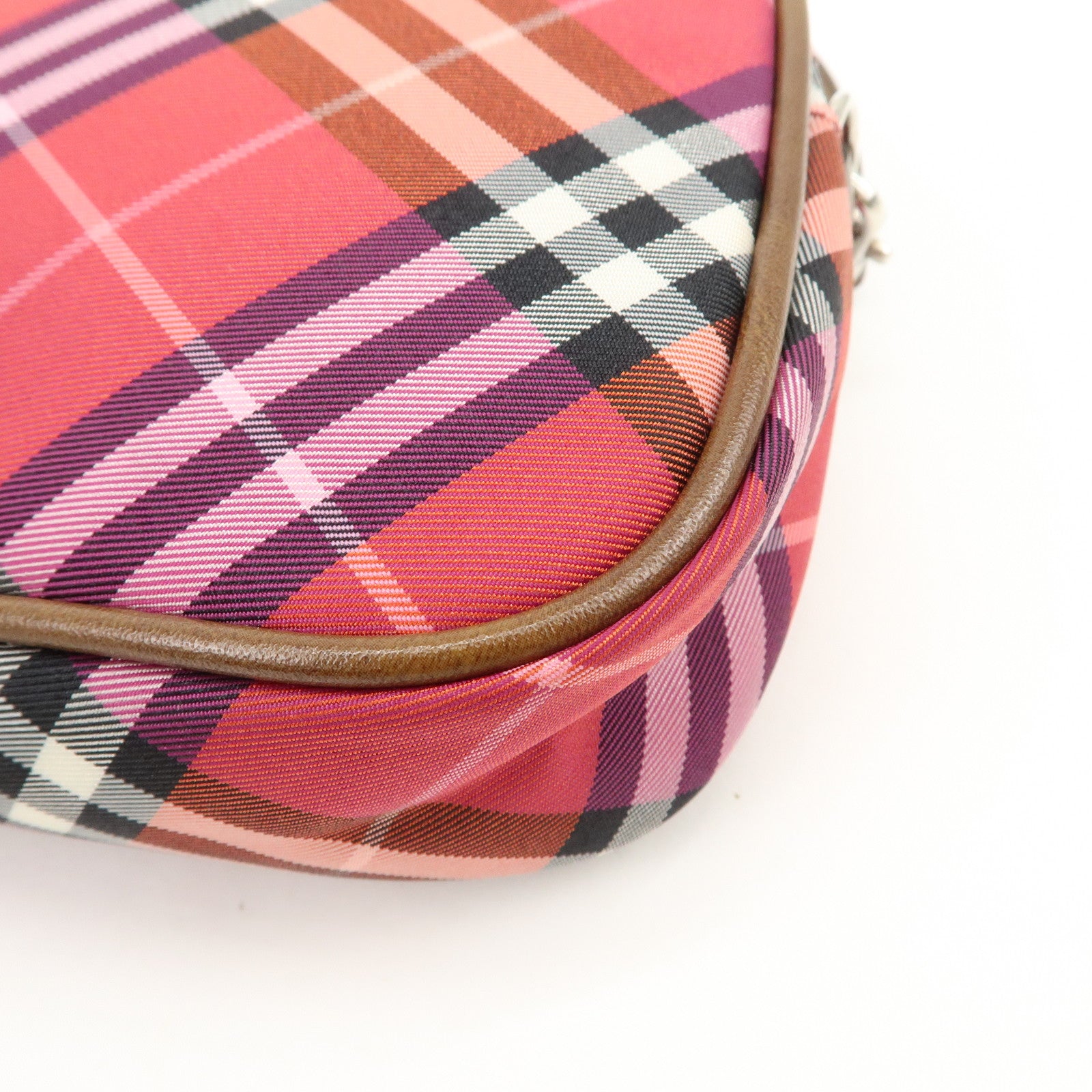 BURBERRY Cotton Leather Hand Bag Shoulder Bag Red Plaid Pattern