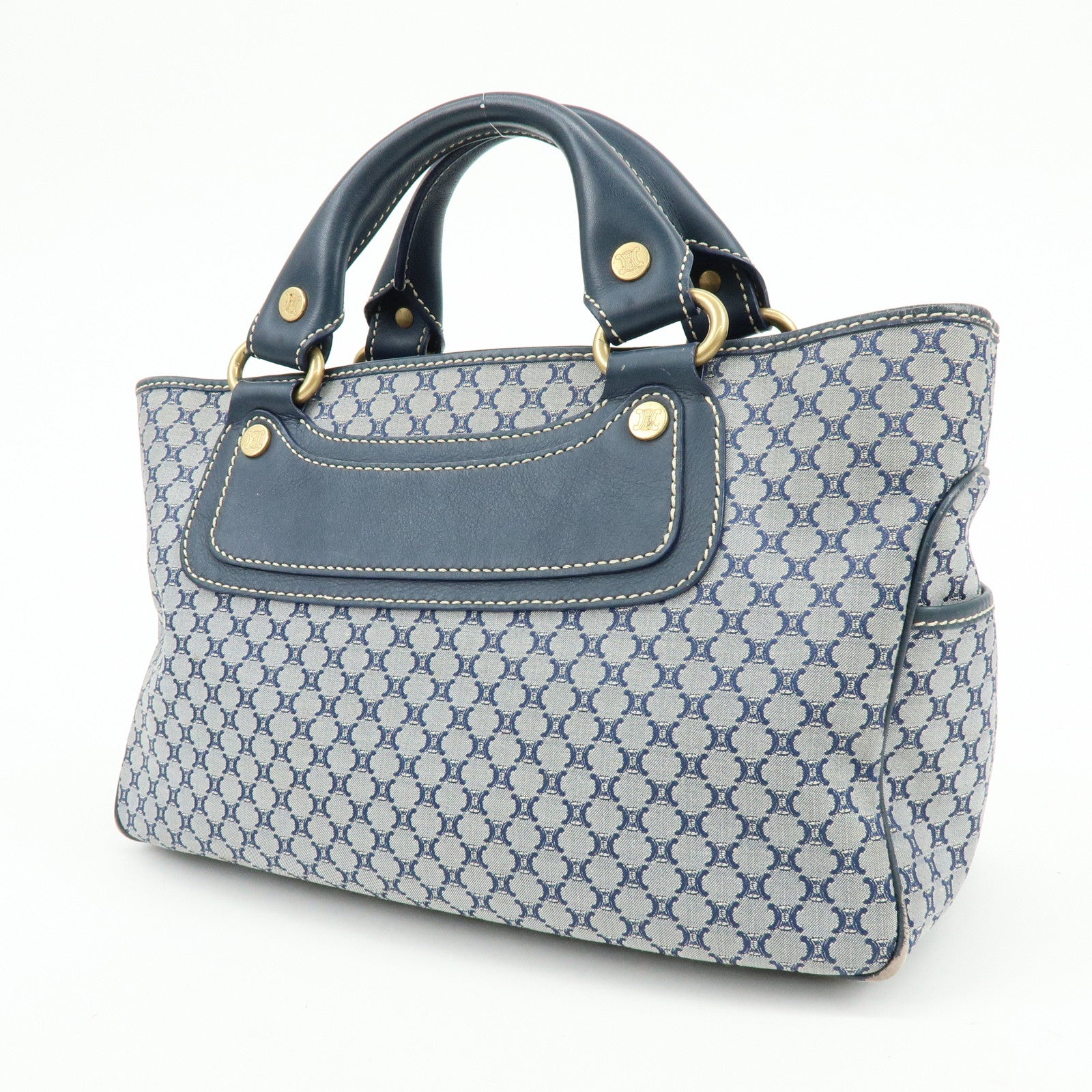 CELINE Macadam Canvas Leather Boogie Bag Hand Bag Navy
