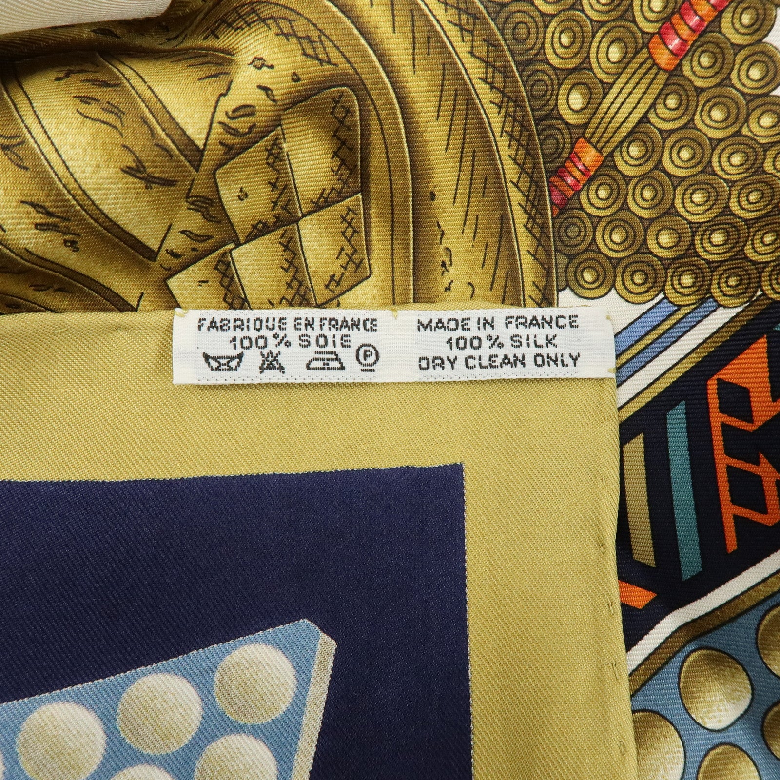HERMES Carre 90 Silk 100% Scarf L'OR DES CHEFS Gold Navy