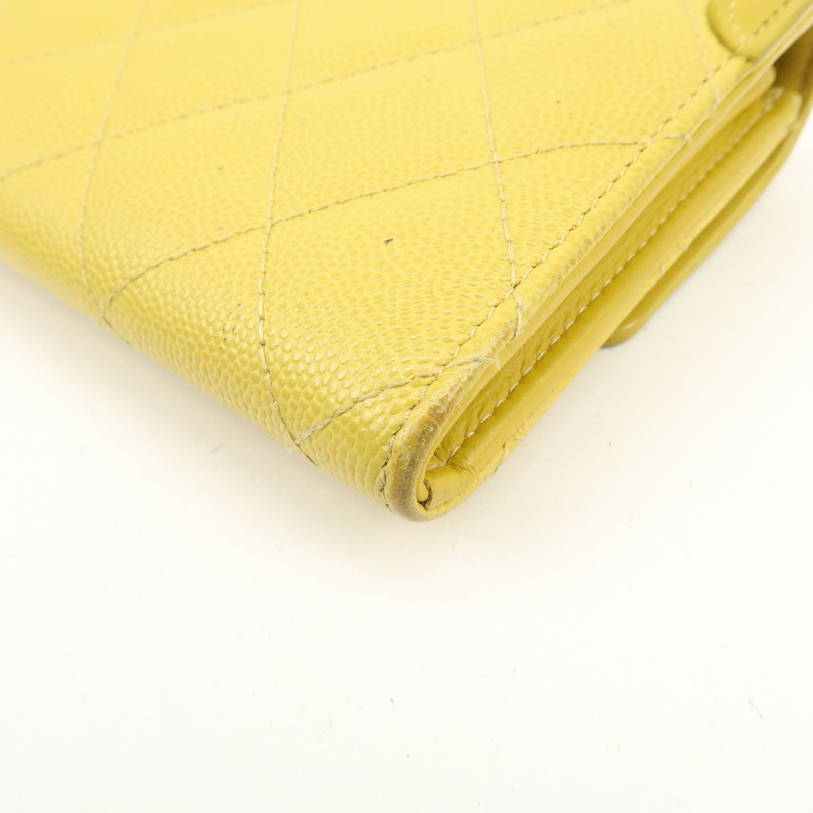 CHANEL CC Filigree Caviarskin Leather Long Wallet Yellow A84448