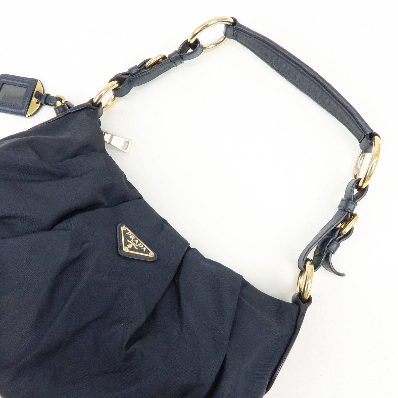 PRADA Triangle Logo Nylon Leather Shoulder Bag Hand Bag Navy