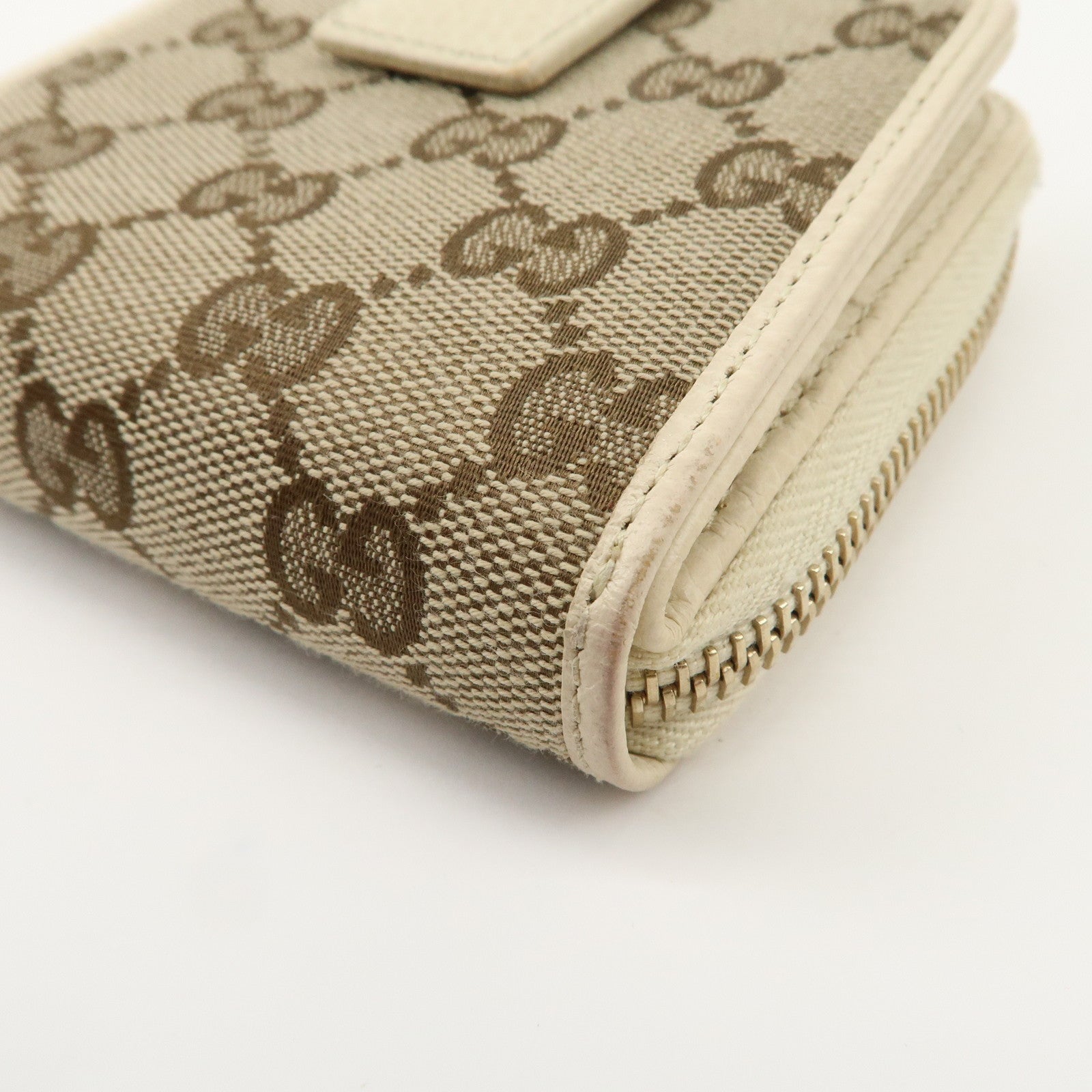 GUCCI GG Canvas Leather Bi-fold Wallet Beige Ivory 346056 Used